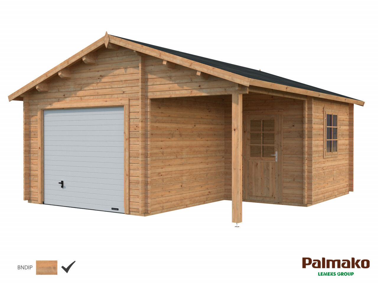 Palmako Holzgarage Roger 21,9+5,2 m² mit Sektionaltor