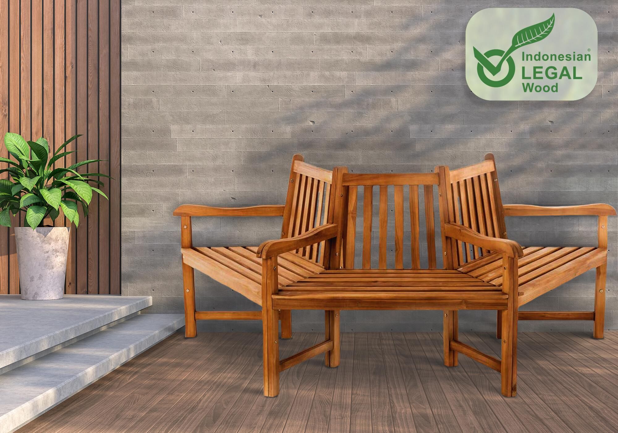 Baumbank Kenna mit Armlehne halbrund 200 cm, teak