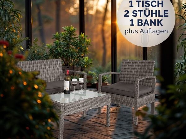 Polyrattan Garten-Sitzgruppe 4-tlg Grau/Anthrazit