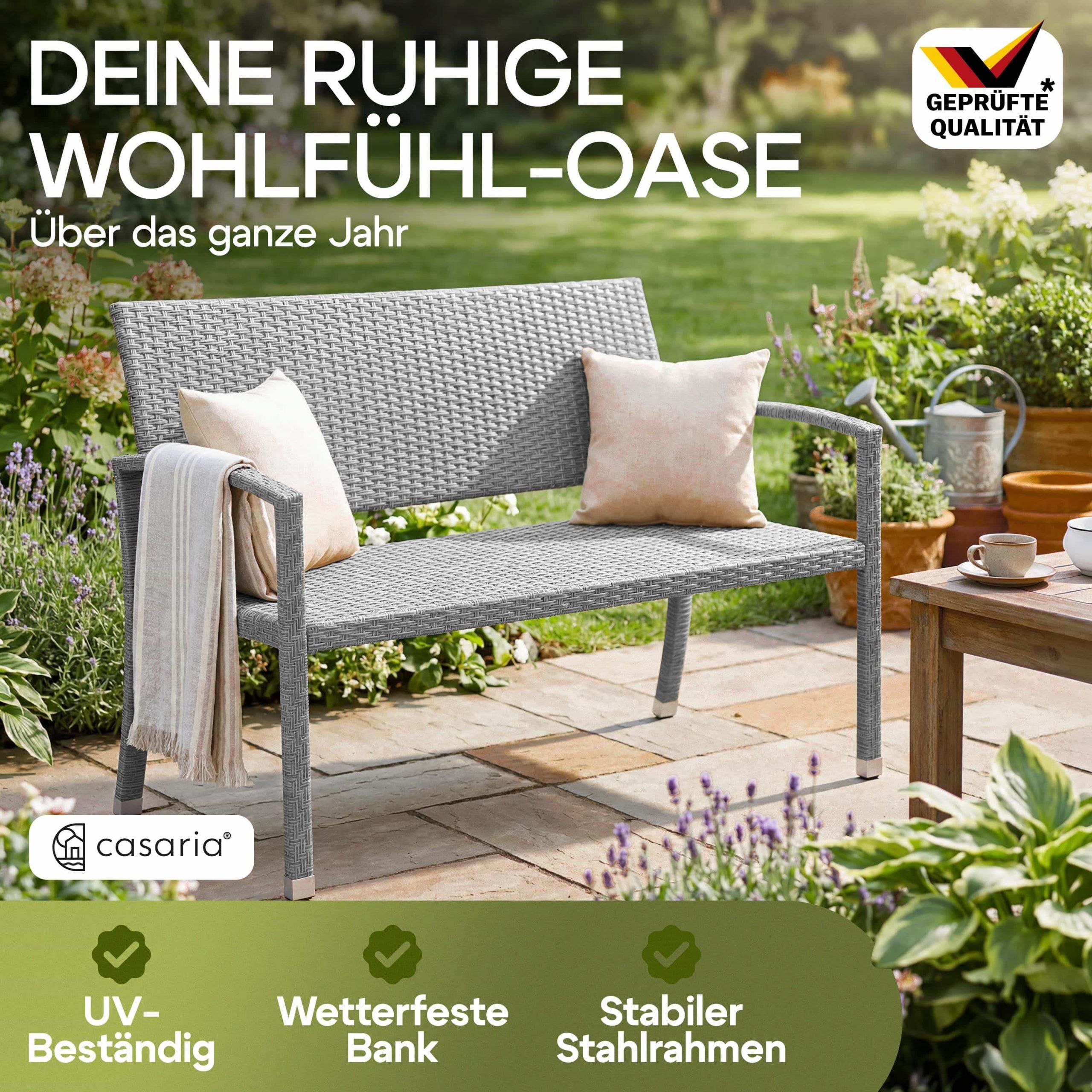 Polyrattan Gartenbank Grau 122x58x87cm
