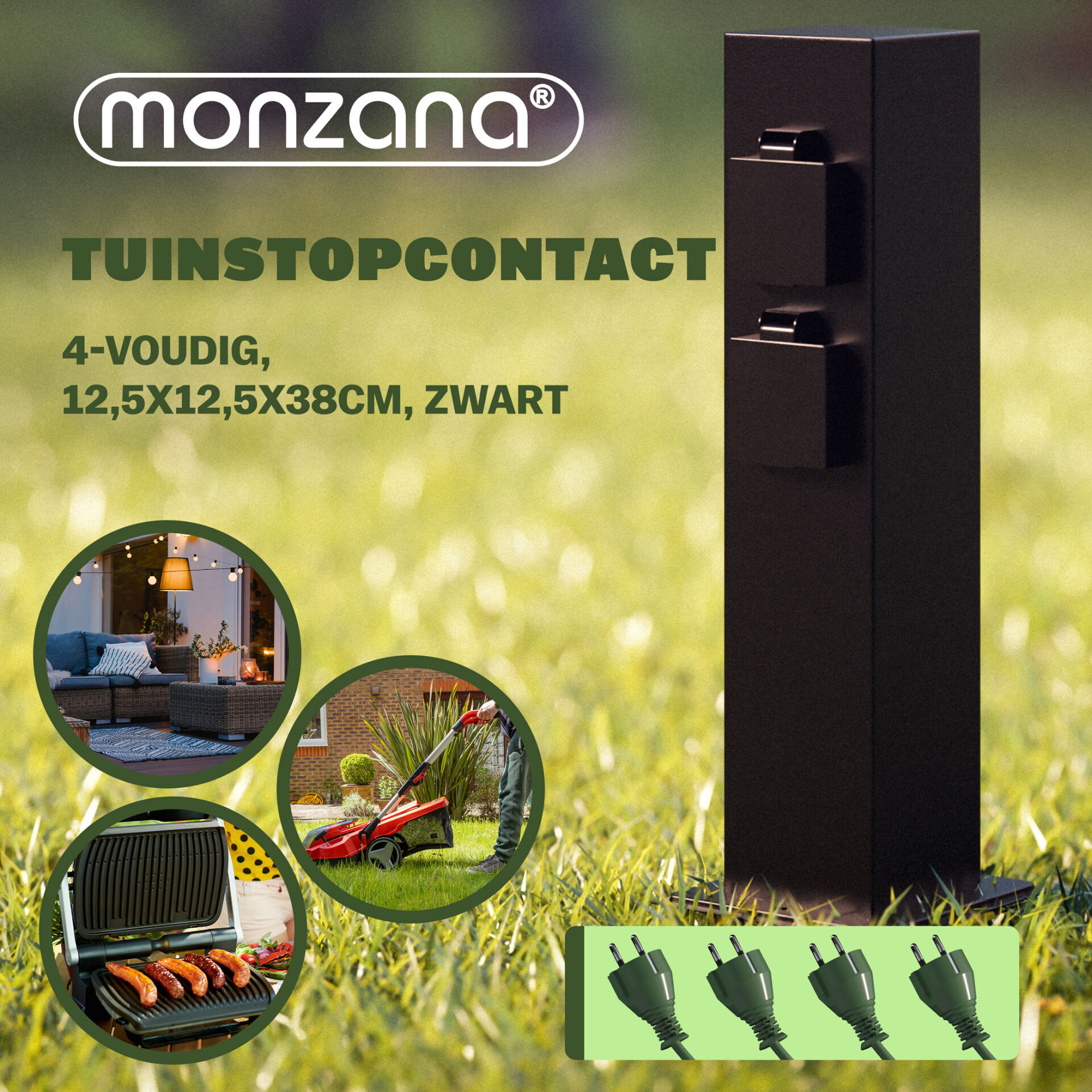 Gartensteckdose Schwarz 4er-Stecker 38x12,5x12,5cm