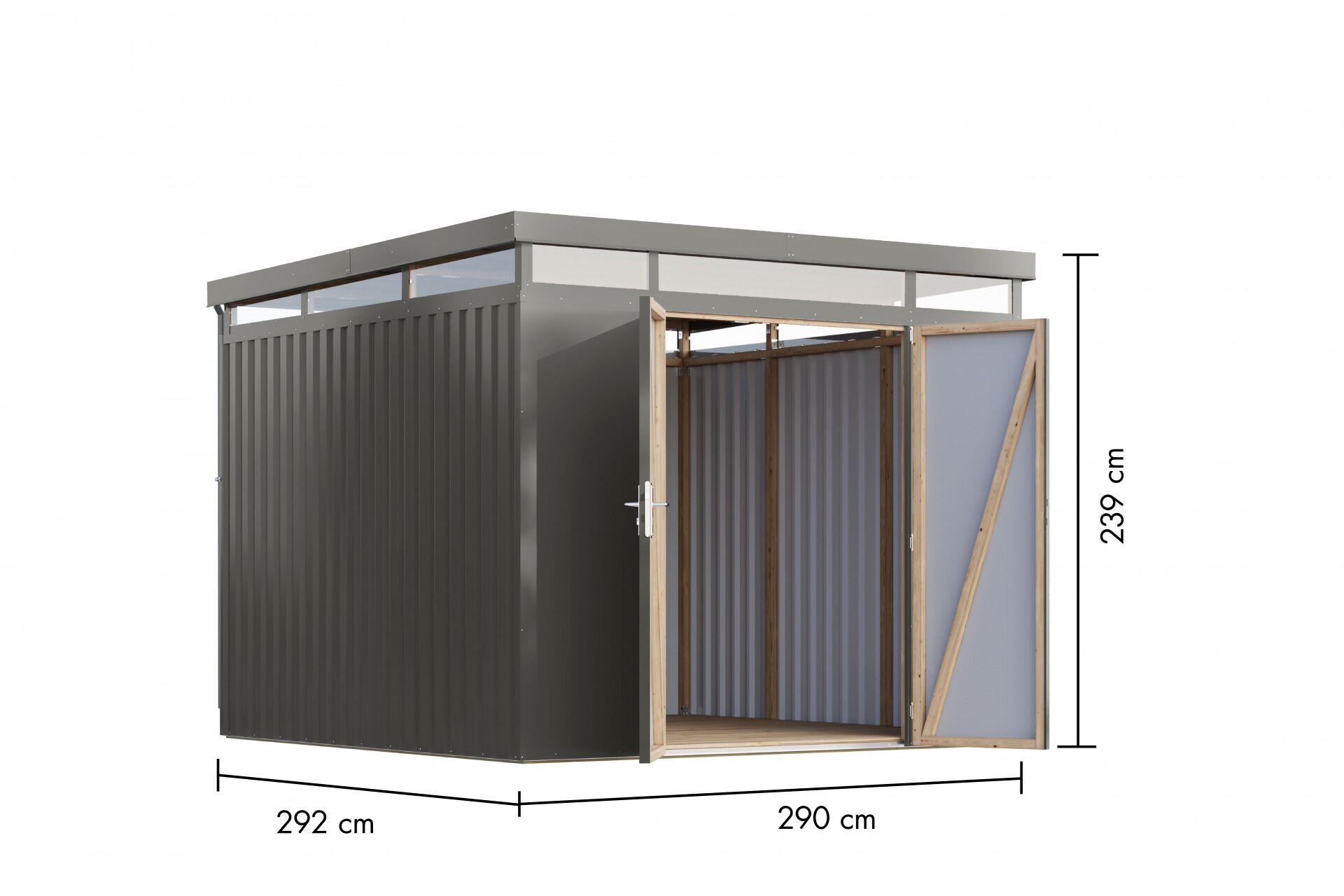 Karibu Flachdach Metall Gartenhaus Aurum 3,5, graualuminium