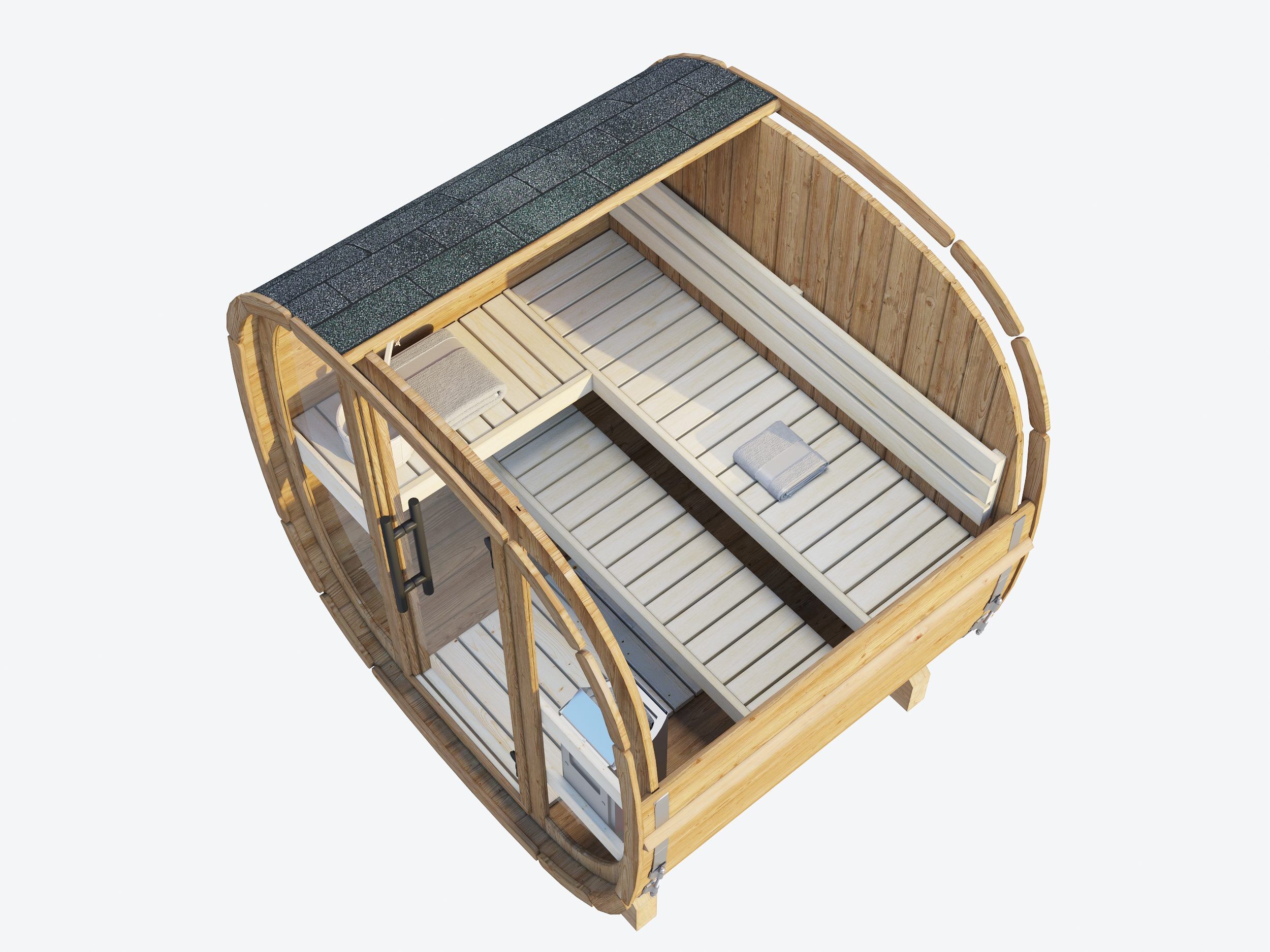 Palmako Fasssauna Astra 1,4 Thermoholz mit Glasfront