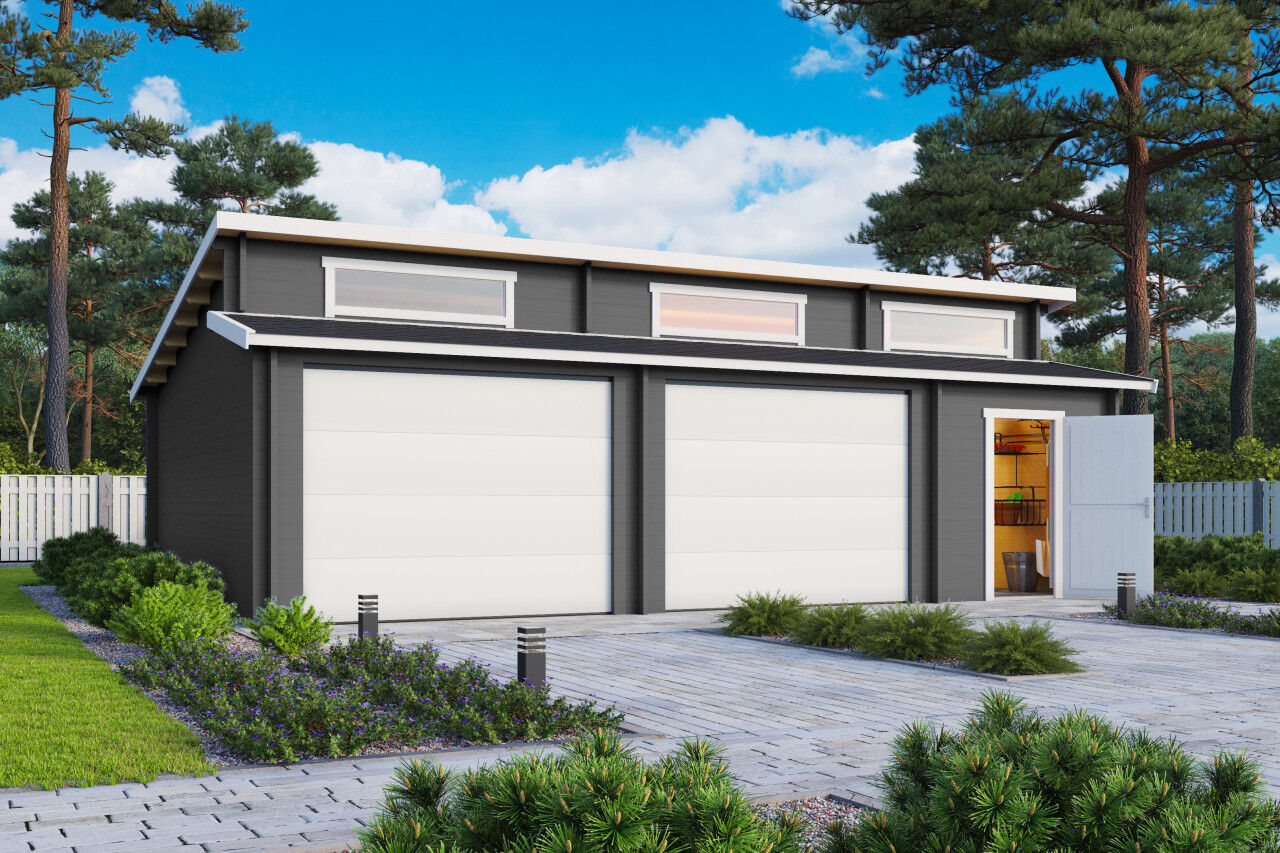 Lasita Maja Holzgarage Hawaii mit Sektionaltoren