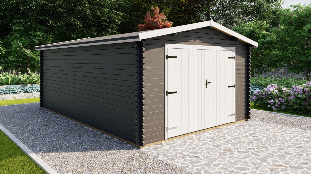 Holzgarage Norwegen 12 – 40 mm Blockbohlen mit Satteldach