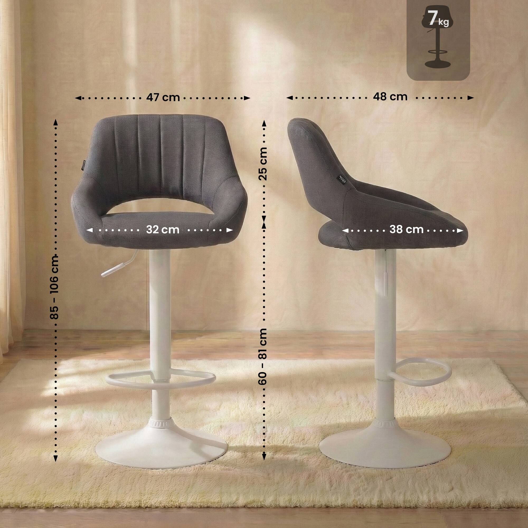 Barhocker Milet Stoff weiß, dunkelgrau