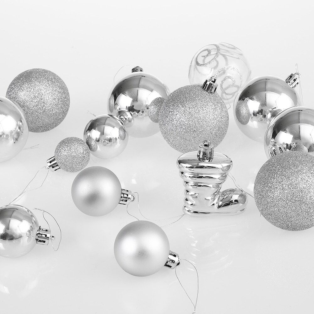 Weihnachtskugeln Silber 102-tlg in matt glänzend + glitzernd