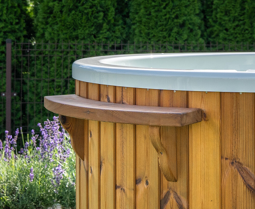 SPANOVA Hot Tub Premium 200 – Badefass mit integriertem Holzofen, WPC & Acrylwanne, Grau, V2A Edelstahlofen