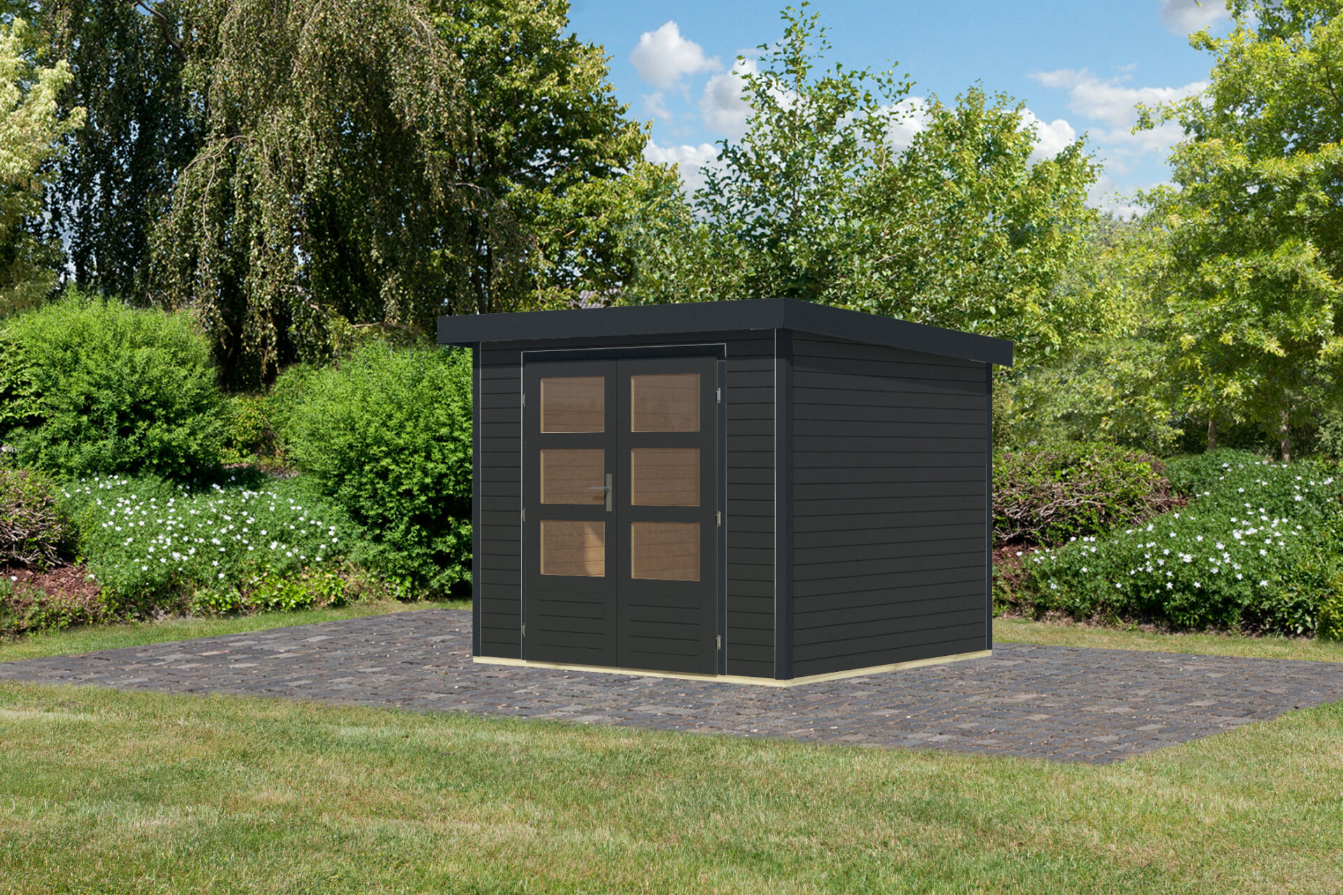 Karibu Pultdach Holz & Metall Gartenhaus Jupiter 3, naturbelassen / graualuminium