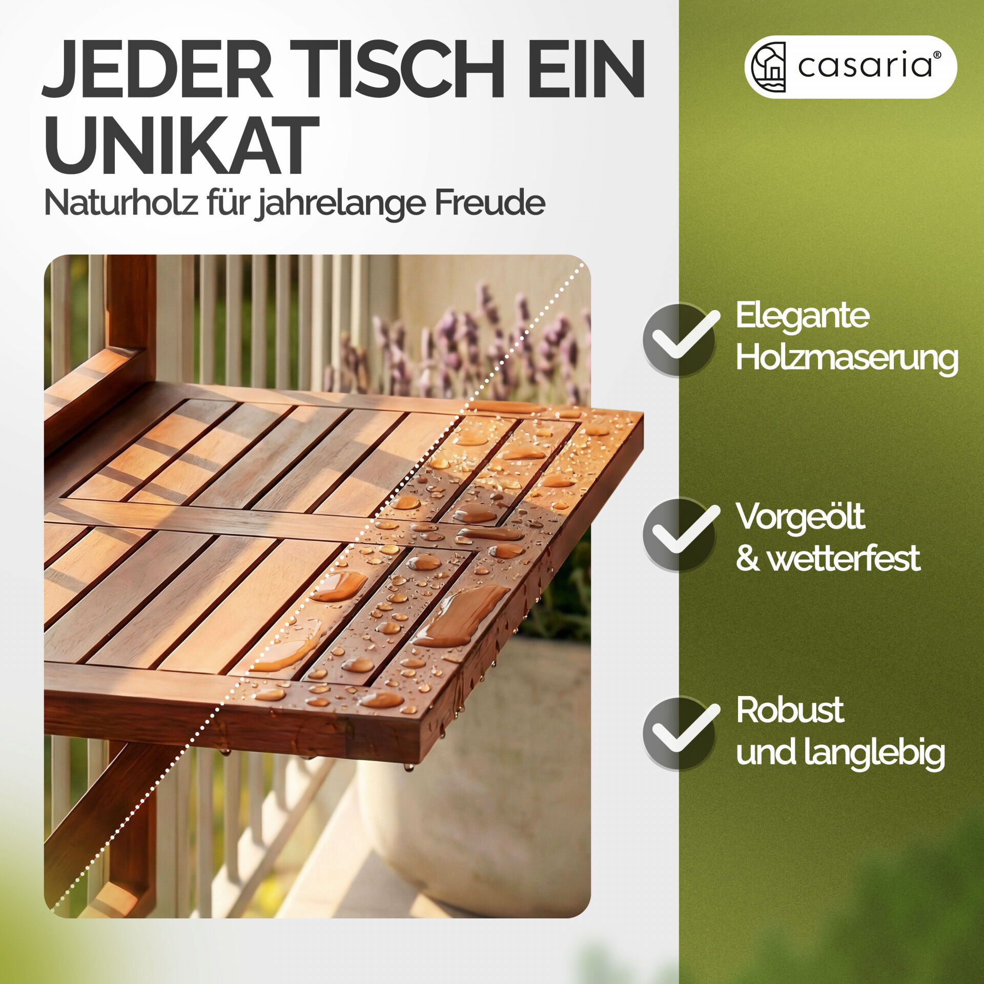 Balkonhängetisch Akazienholz 65x45x87cm FSC®-zertifiziert klappbar