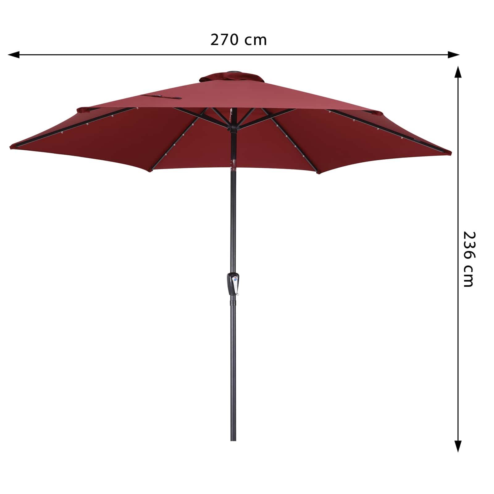 LED Solar Sonnenschirm Miami Rot Alu Ø270cm UV-Schutz 80+