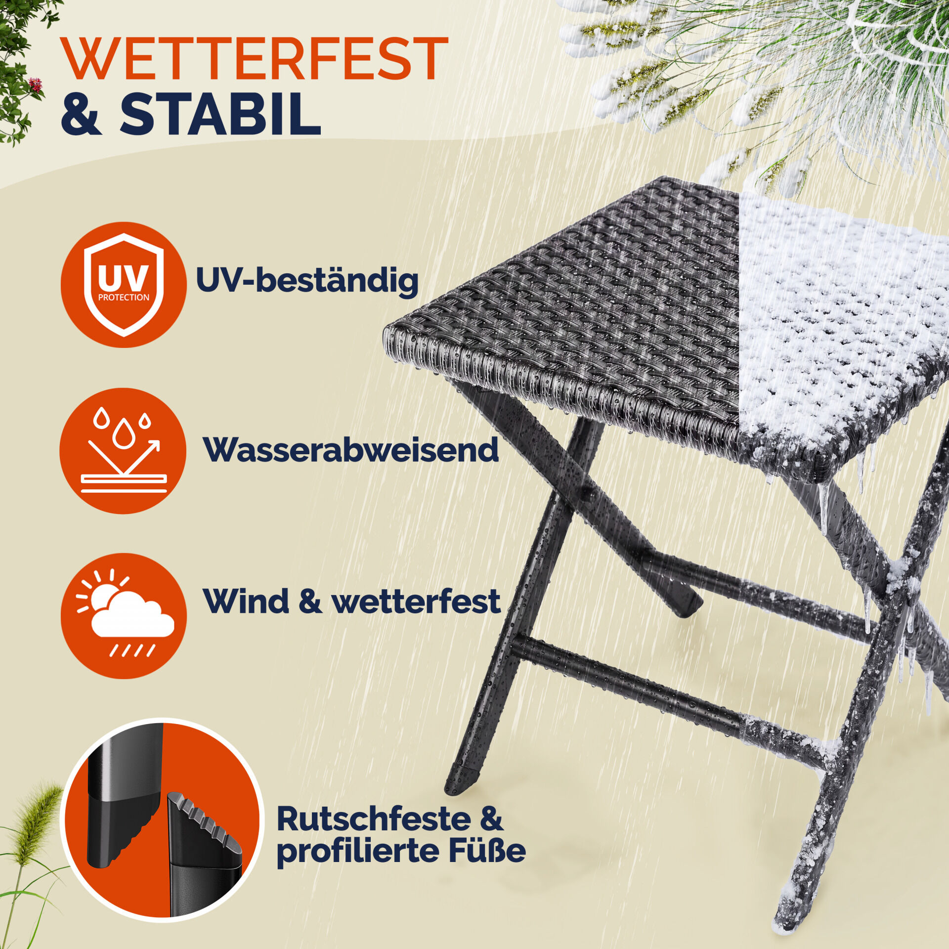 Polyrattan Klapphocker Anthrazit 3in1 120kg Belastbarkeit 43x40x44cm klappbar leicht tragbar außen wetterfest