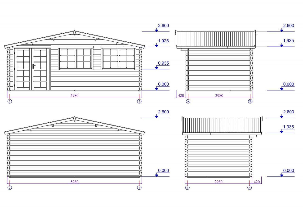 Gartenhaus Norwegen 52 – 6x3 m | mit Doppeltür