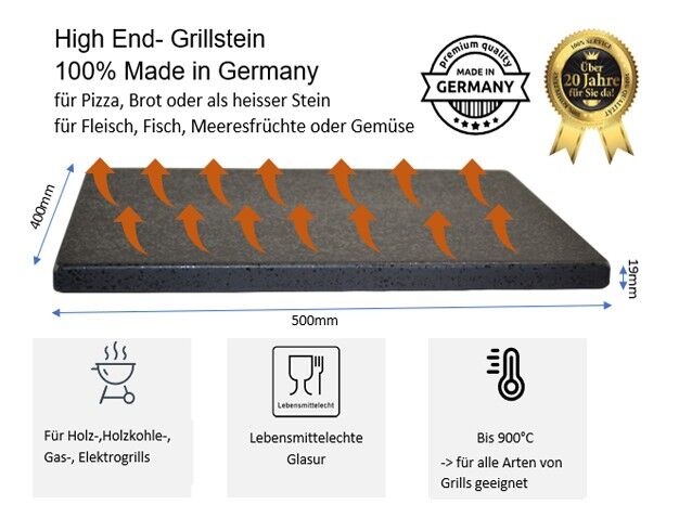 Megrill 50x40cm Grillstein aus glasiertem Cordierit