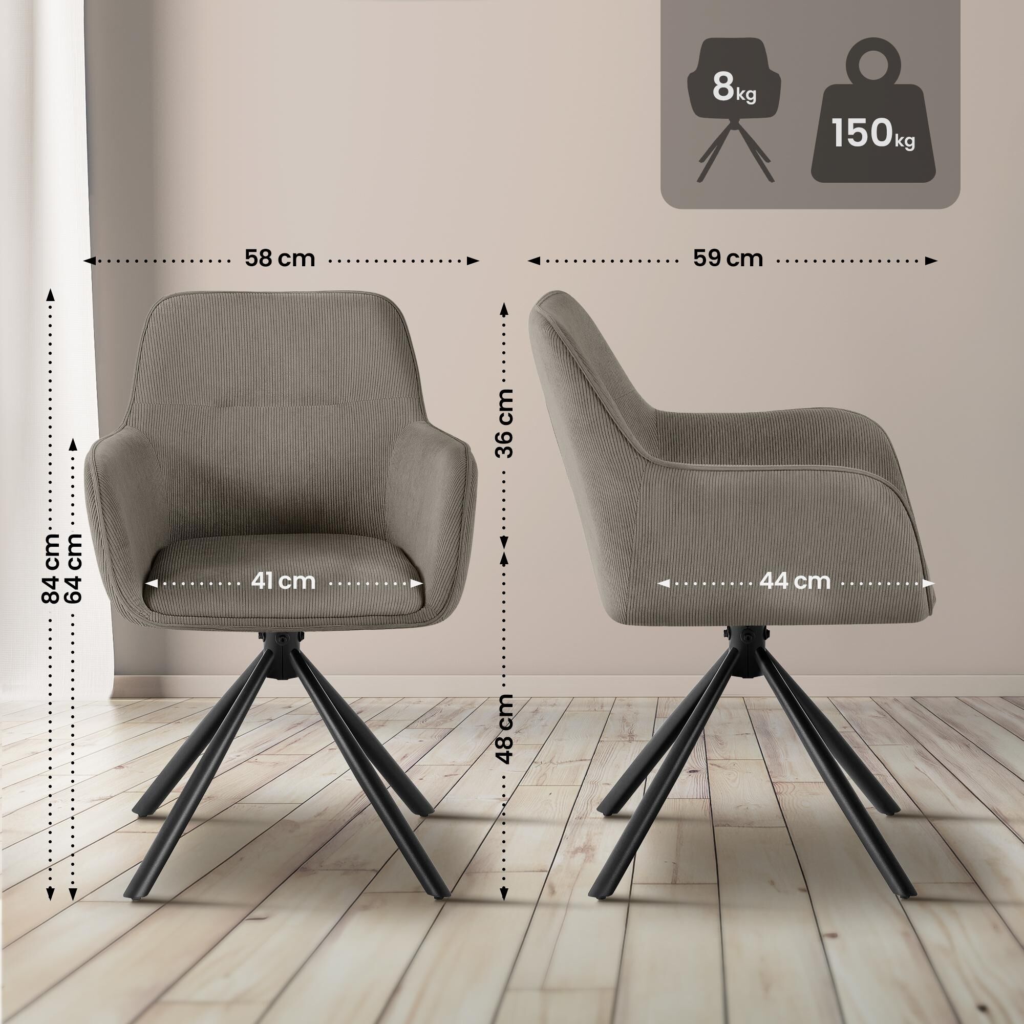 Stuhl Tipton Cord, taupe