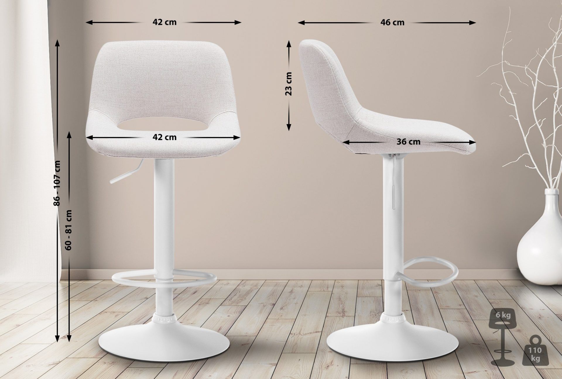 Barhocker Camden Stoff weiß, creme