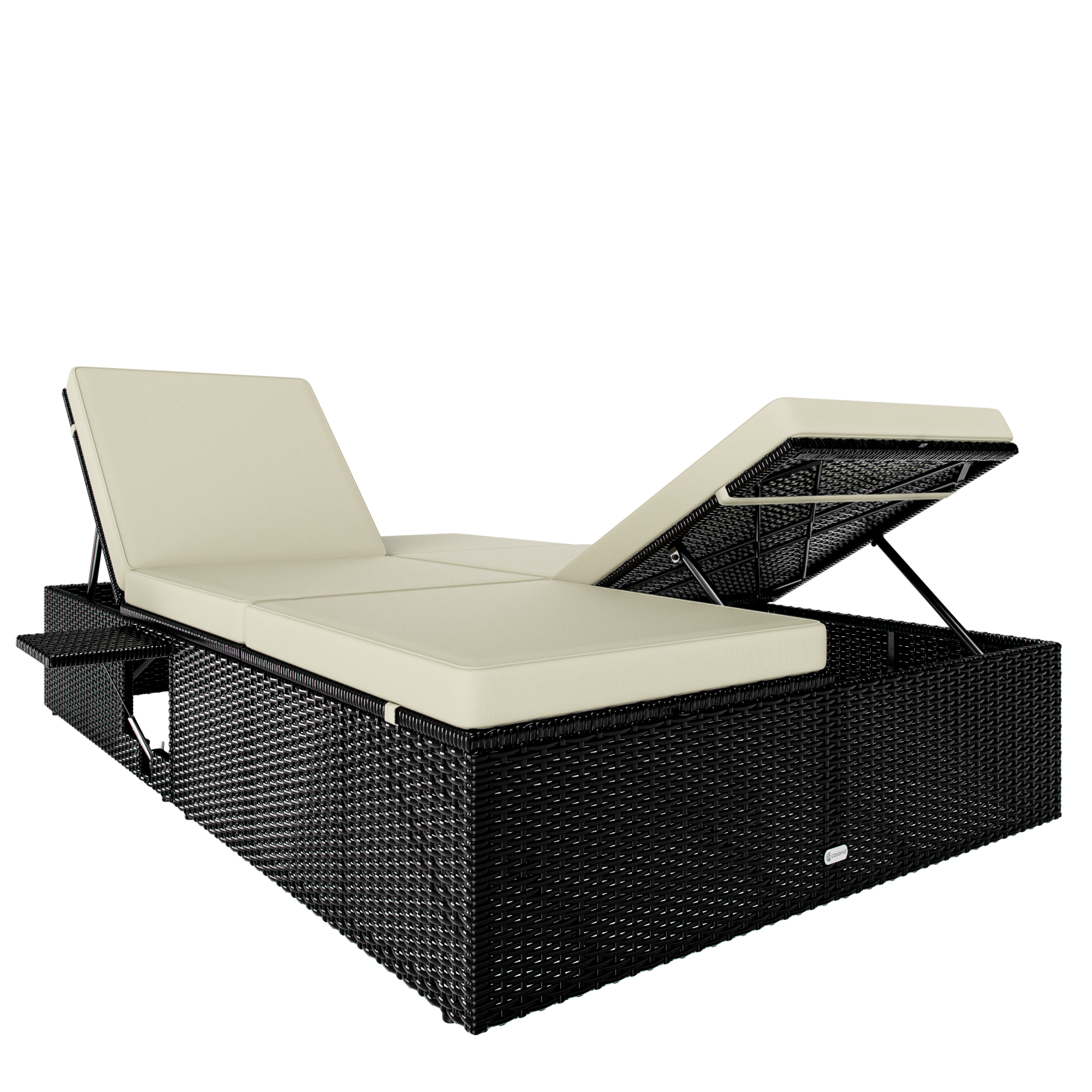 Polyrattan Gartenliege Schwarz/Creme 200x115x33cm