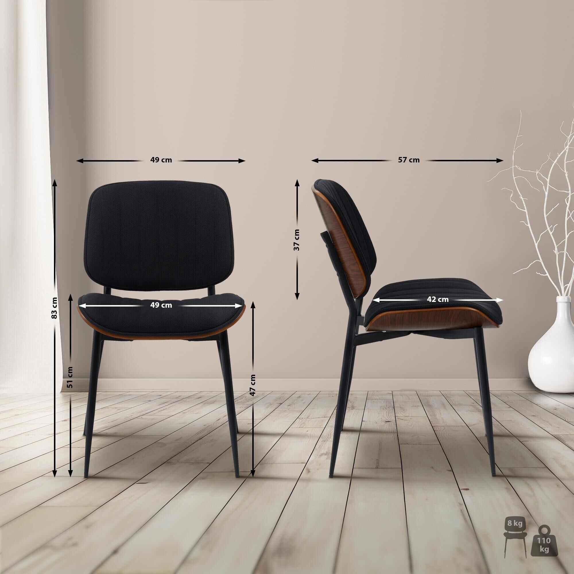 Besucherstuhl Tiffin Stoff, walnuss/schwarz