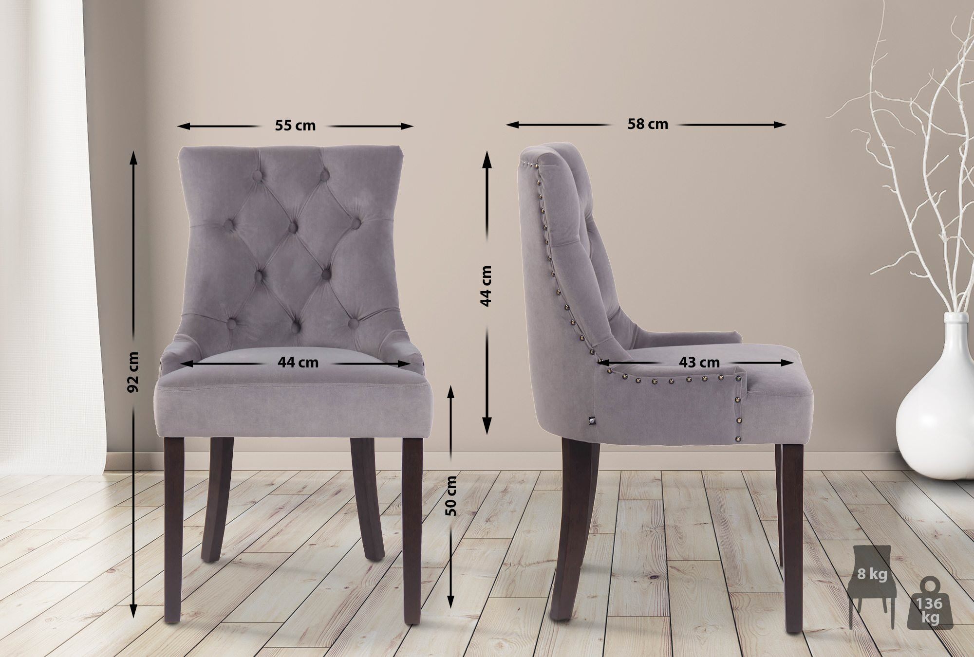 Esszimmerstuhl Aberdeen Samt antik, grau