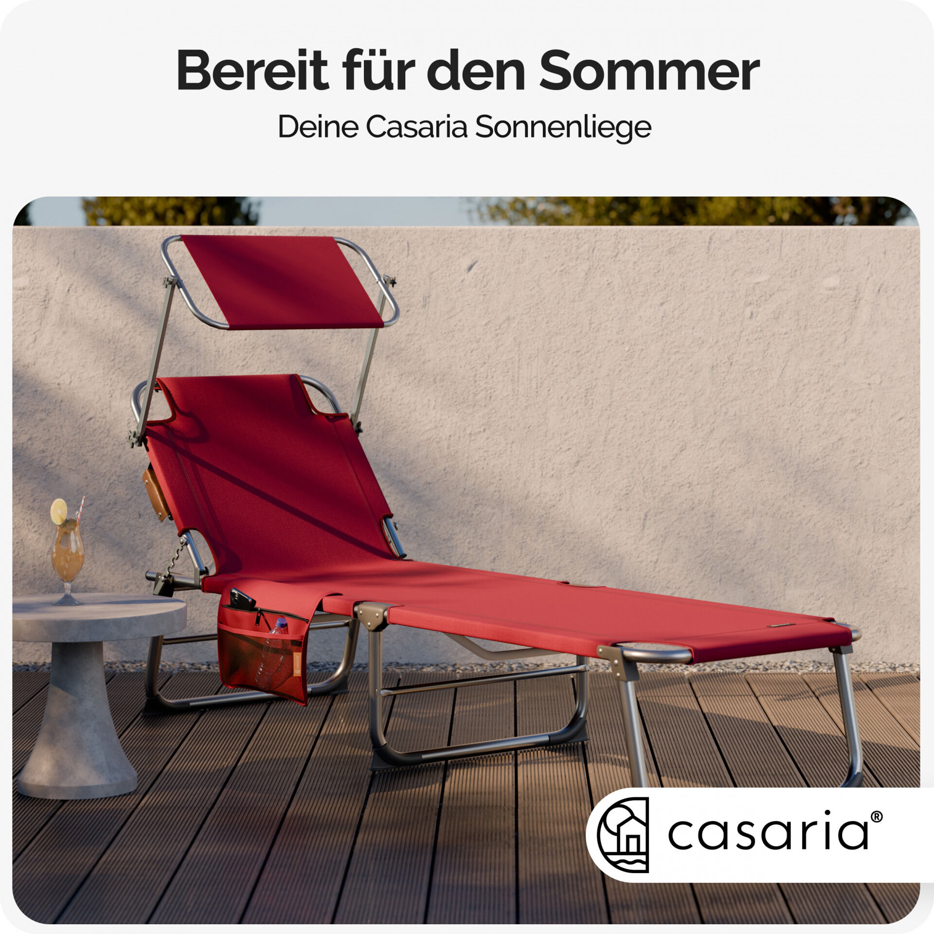 Gartenliege Ibiza Rubinrot 190x59x29cm Alu Sonnendach