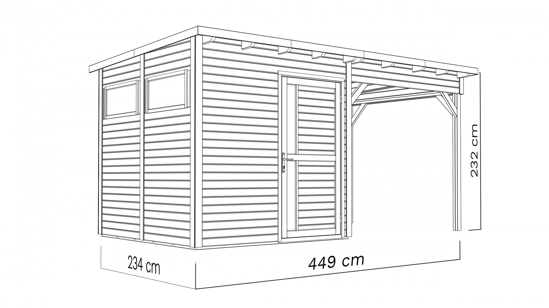 Gartenhaus Holz Pentus 2 Lounge naturbelassen 449 x 234 cm