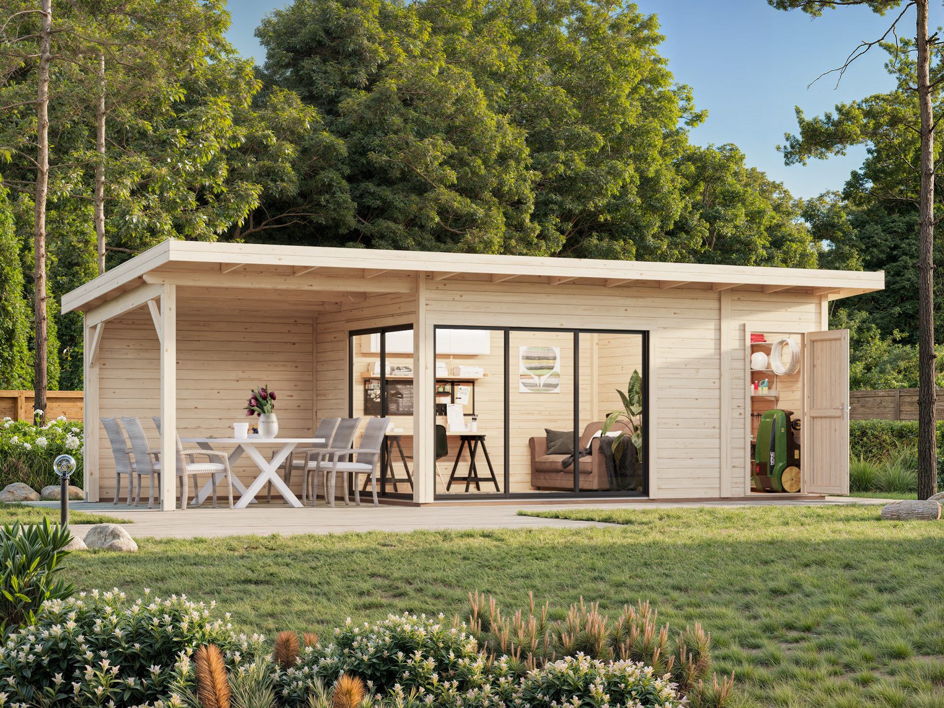 Palmako Pultdach Gartenhaus Andrea 15,2+7,9 m² Slide