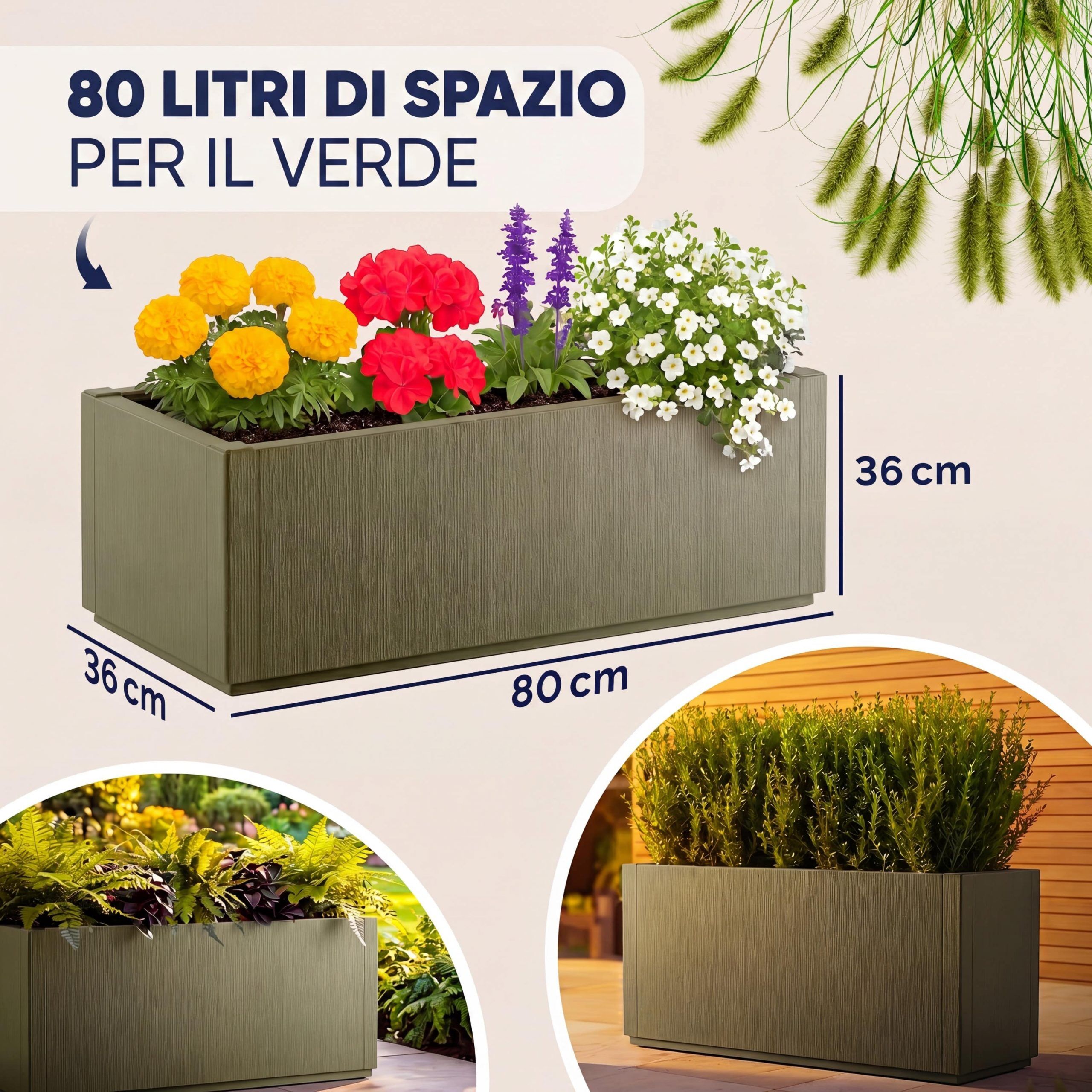 Blumentopf Ethica Olivgrün Kunststoff 80x36x36cm