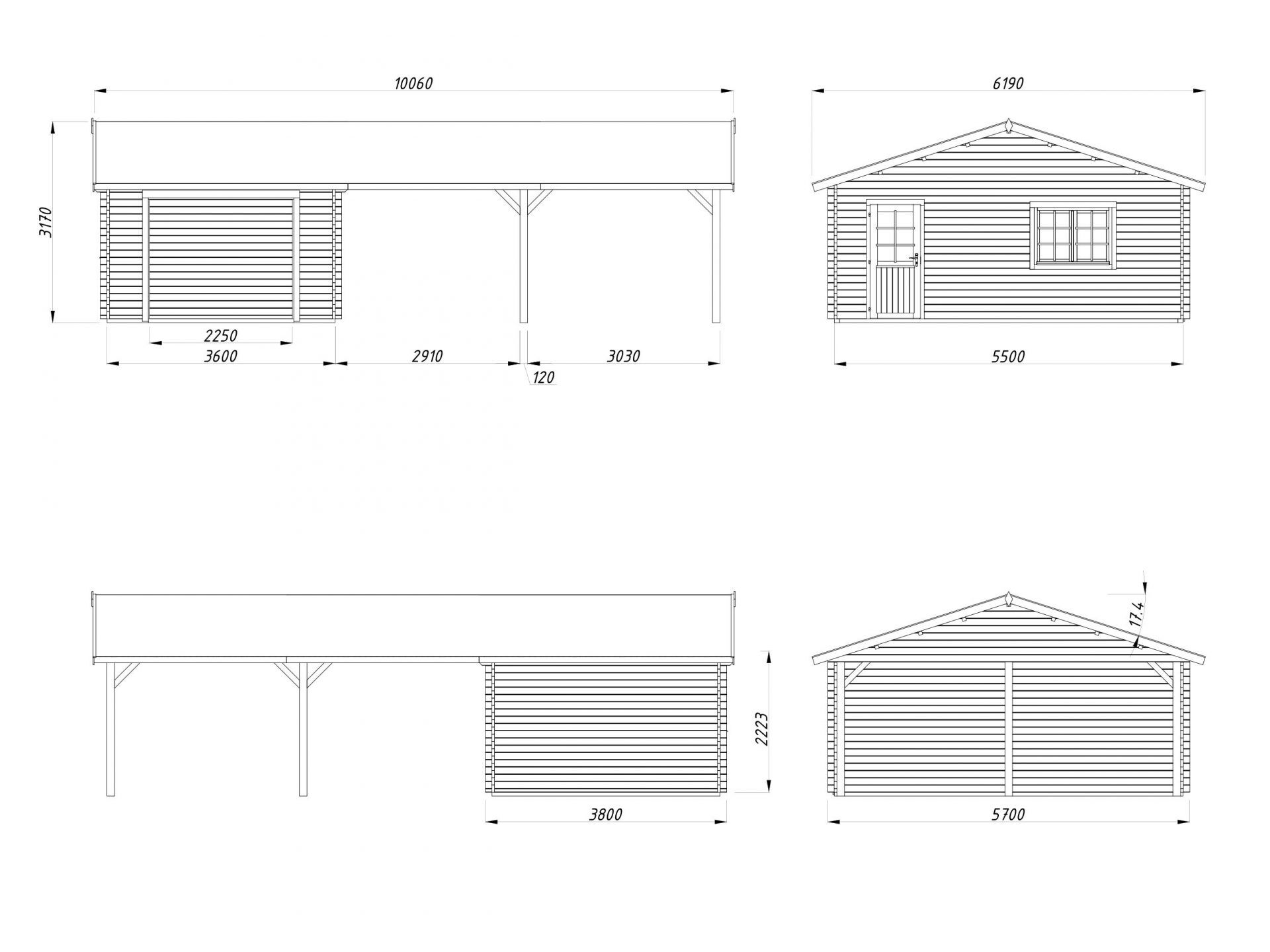 Palmako Holzgarage Roger 19,0+33,2 m2 ohne Tor