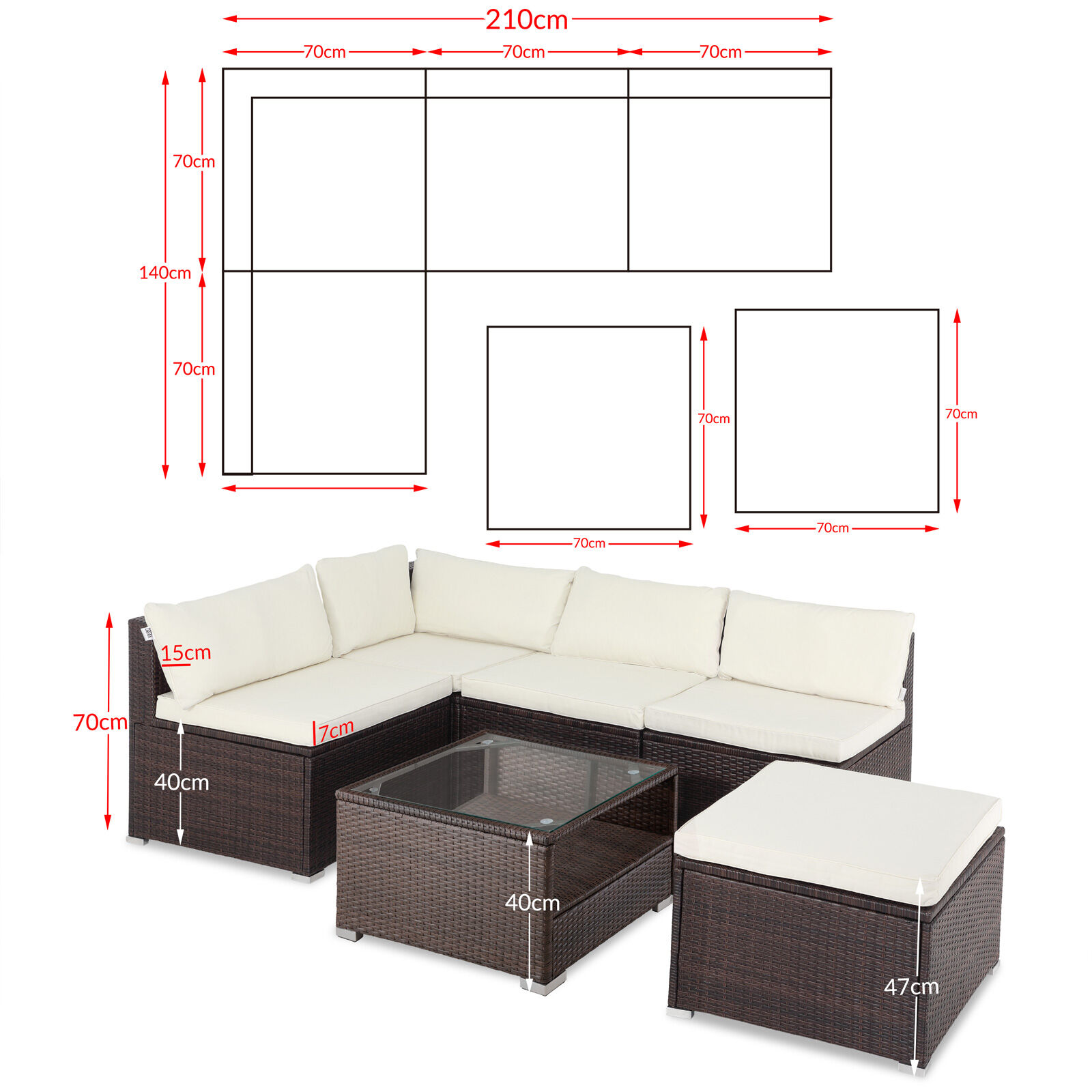 Polyrattan Ecklounge Braun/Creme dicke Rückenpolster