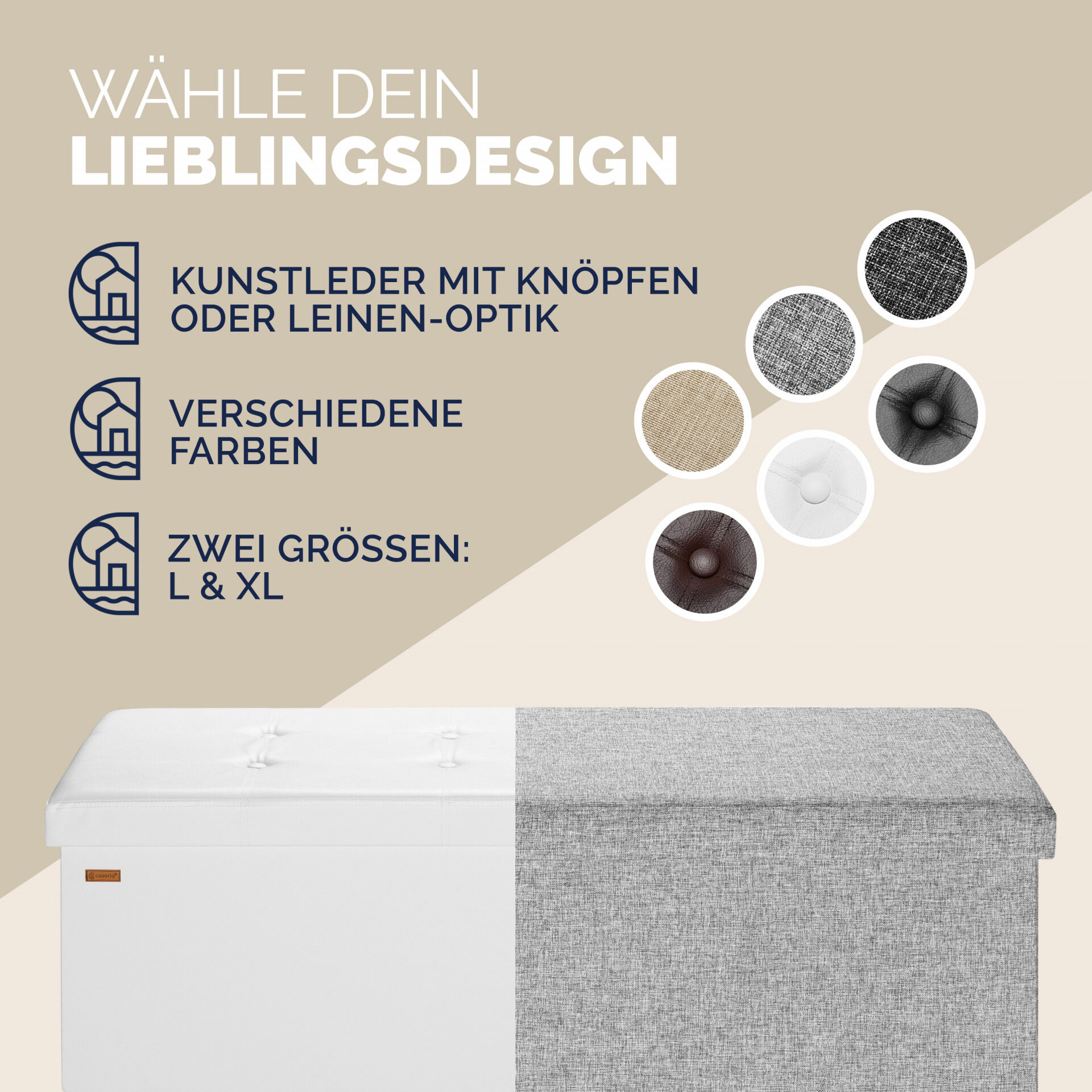 Sitzbank Weiß 115x38x38cm mit Stauraum faltbar