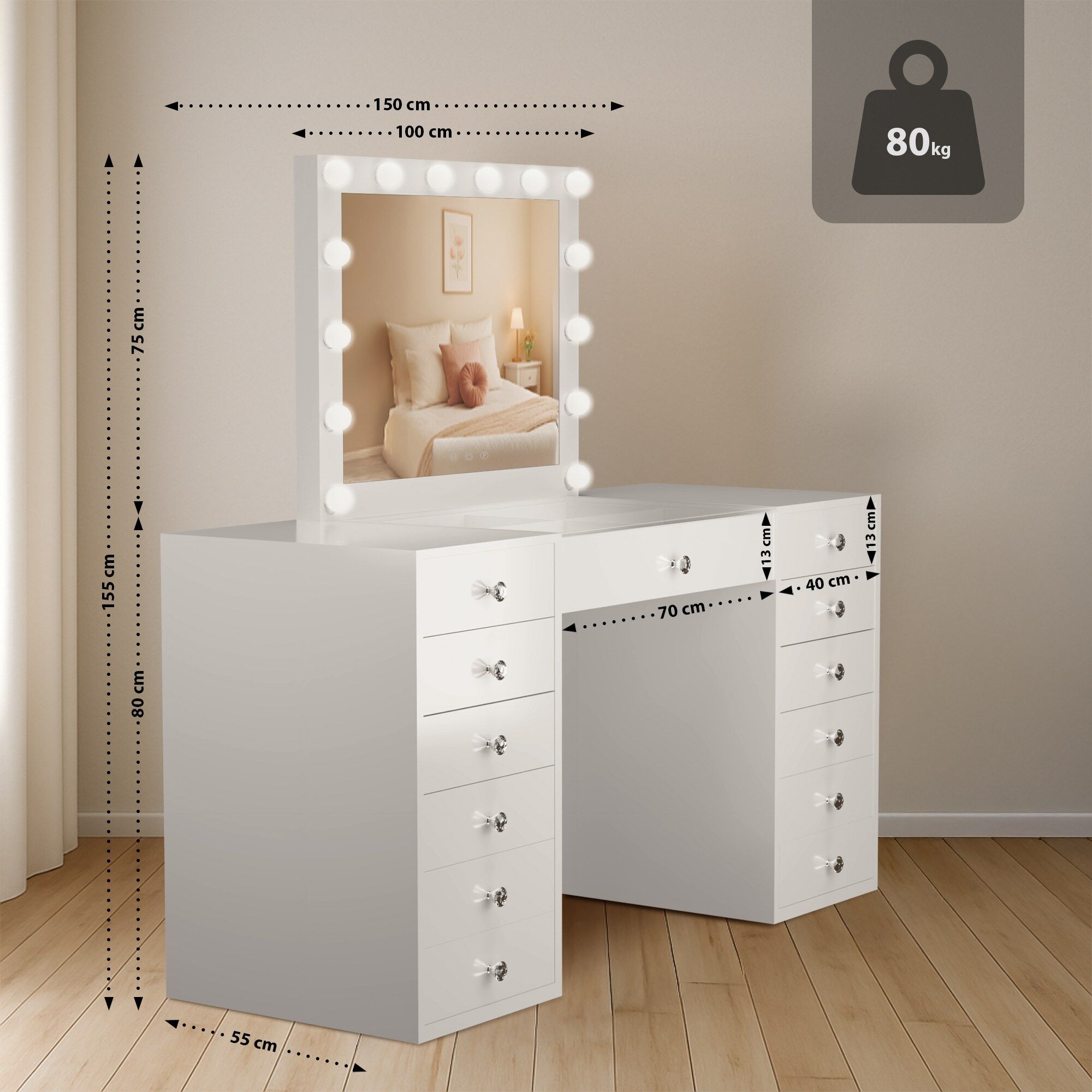 Schminktisch Attalla, weiß