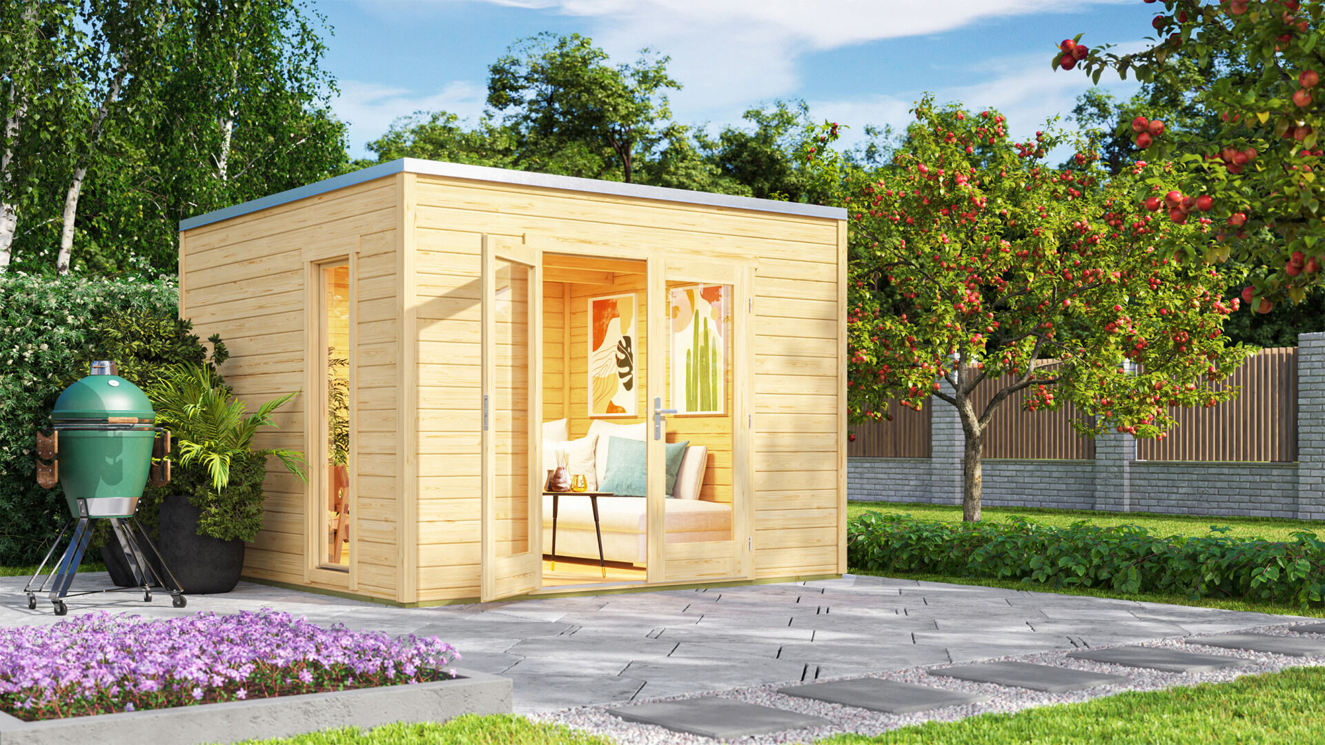 weka Gartenhaus P 285 3,0x3,0m, natur, Premium Dachbahn selbstklebend