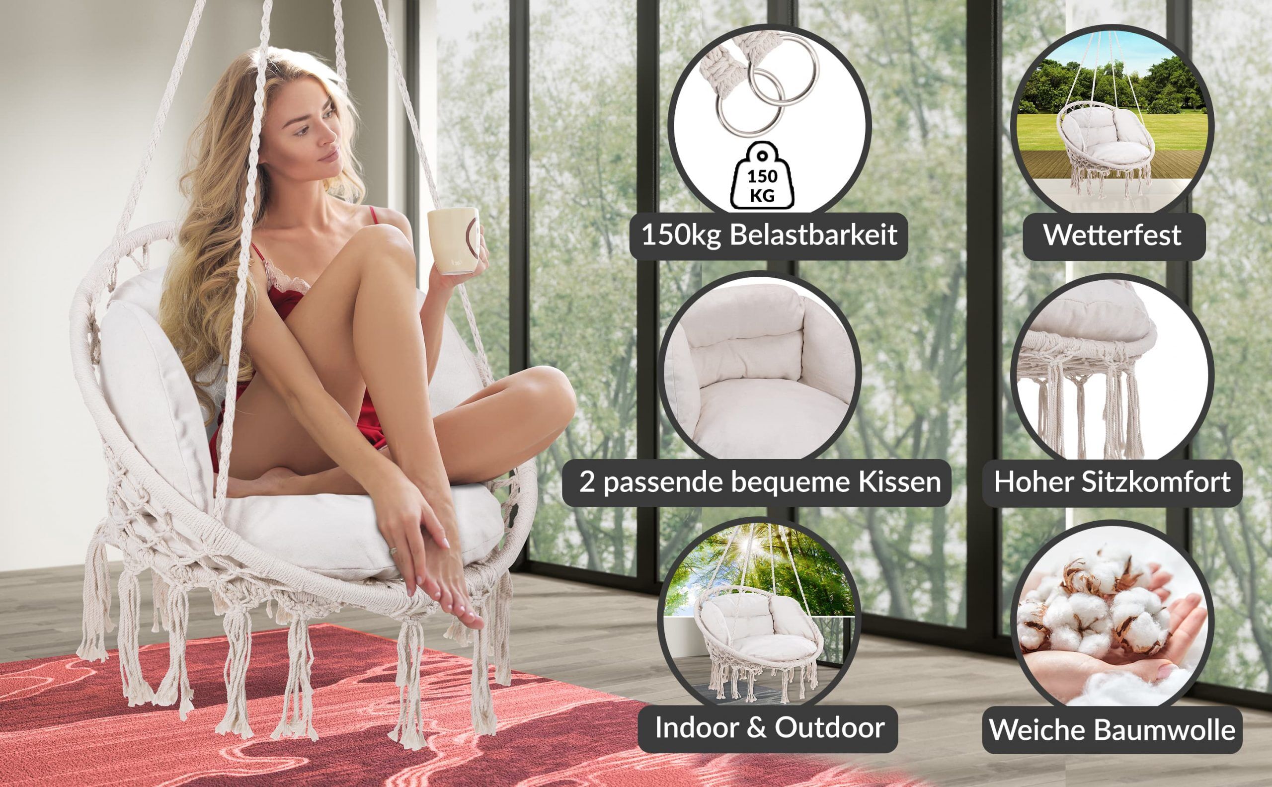 Hängesessel Creme 80x60x140cm