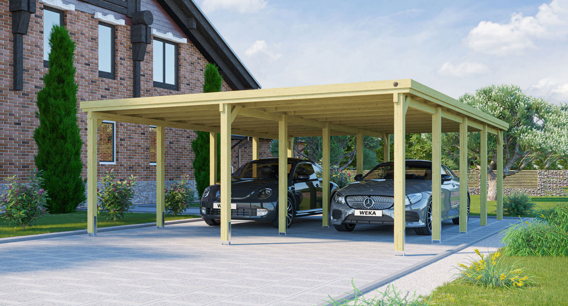 weka Flachdach-Doppelcarport 618 Gr.3 mit PVC-Dachplatten