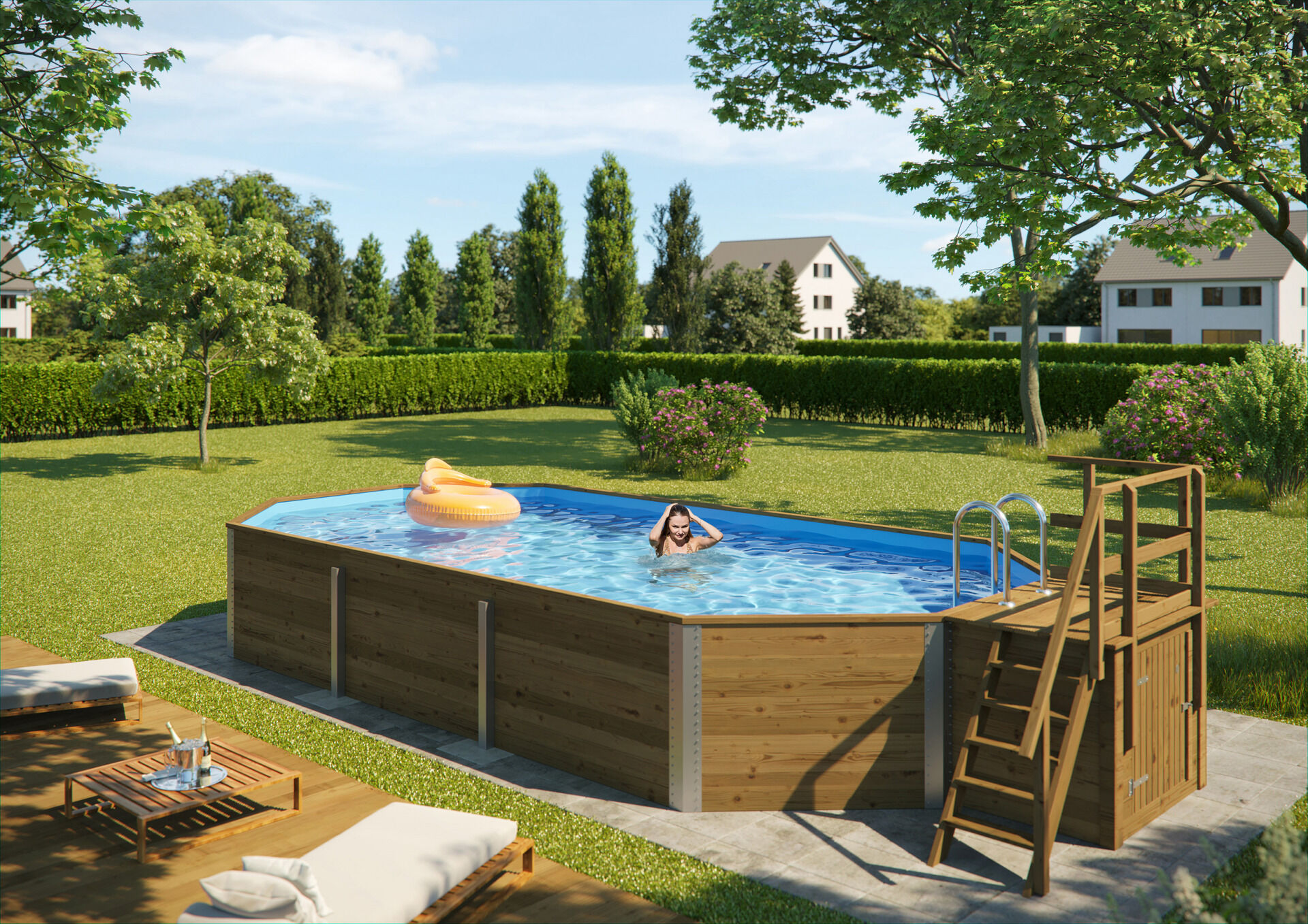 weka Massivholzpool 594 A, Sparset inkl. Sandfilteranlage und Technikraum