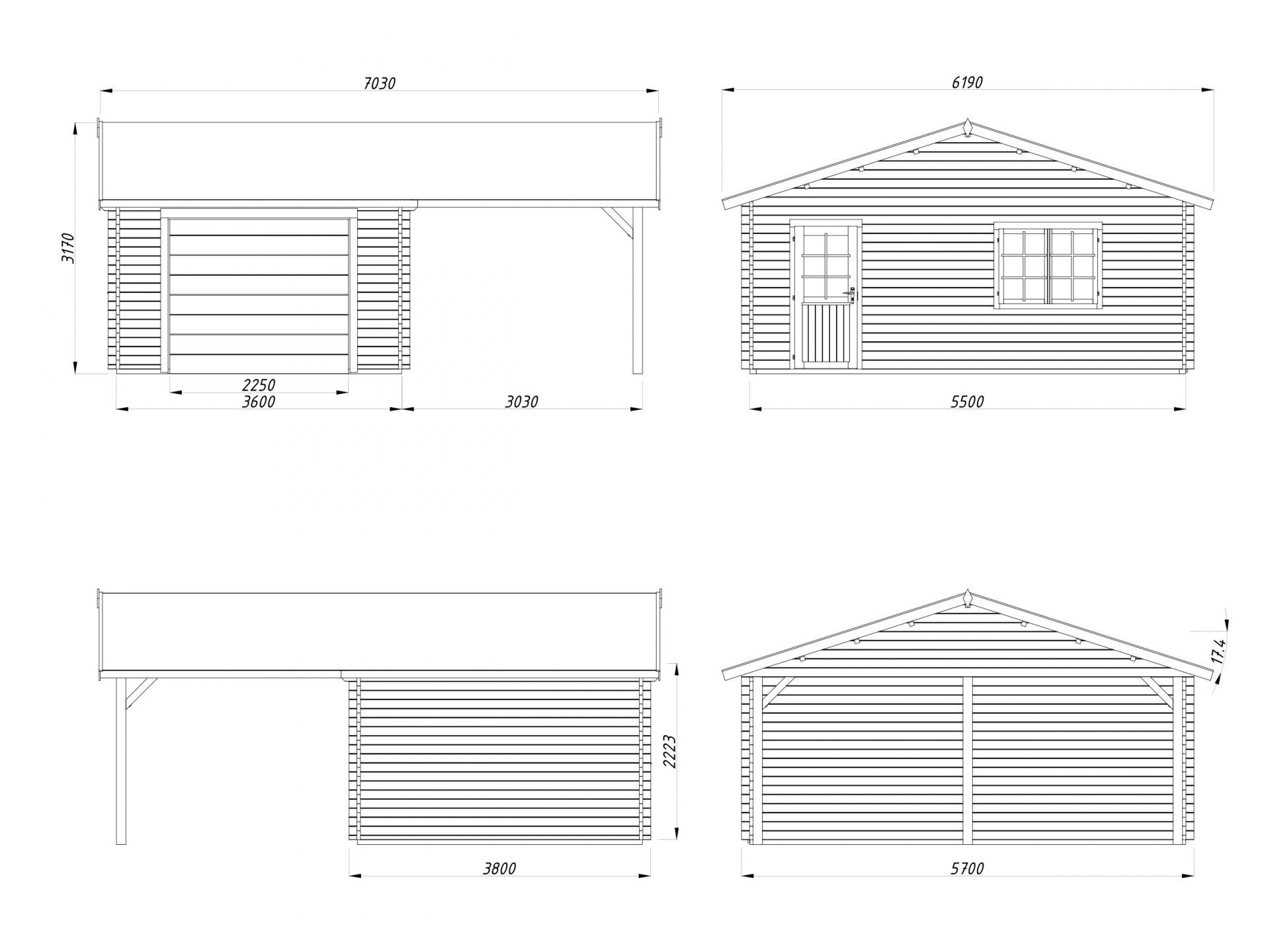 Palmako Holzgarage Roger 19,0+16,2 m2 mit Sektionaltor