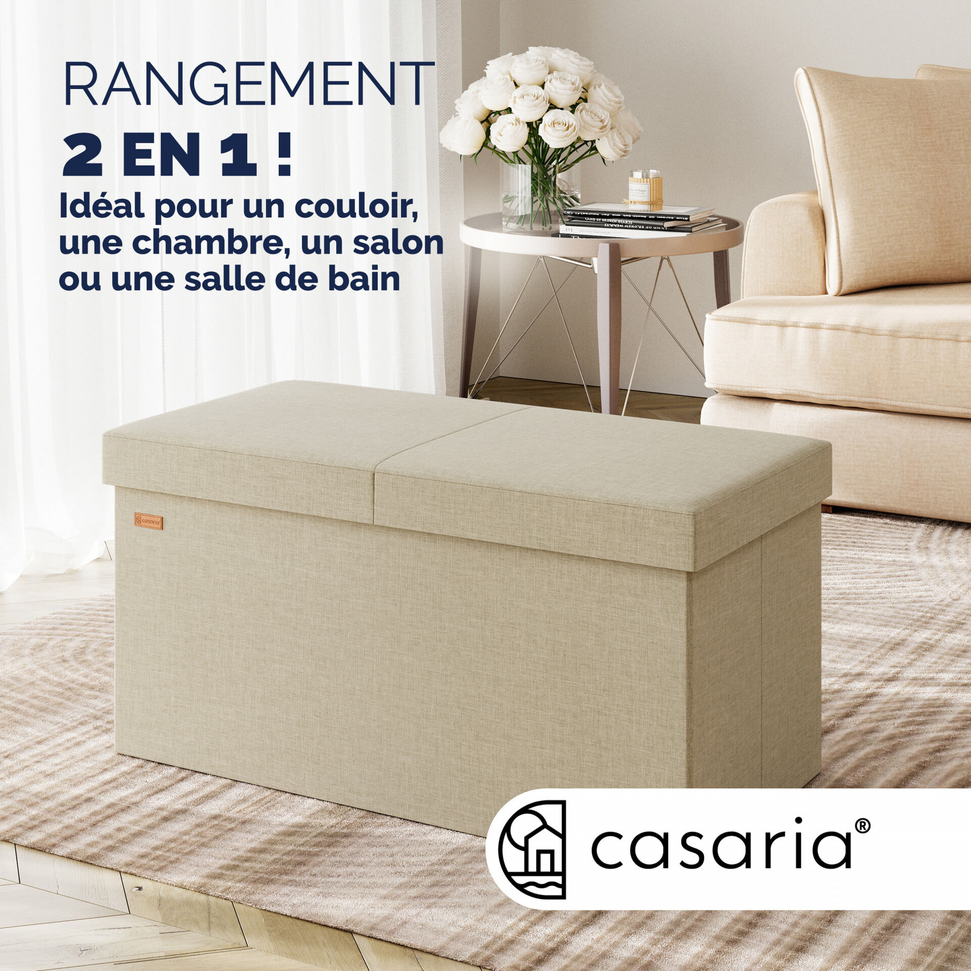 Sitzbank Beige 76x38x38cm mit Klappdeckel