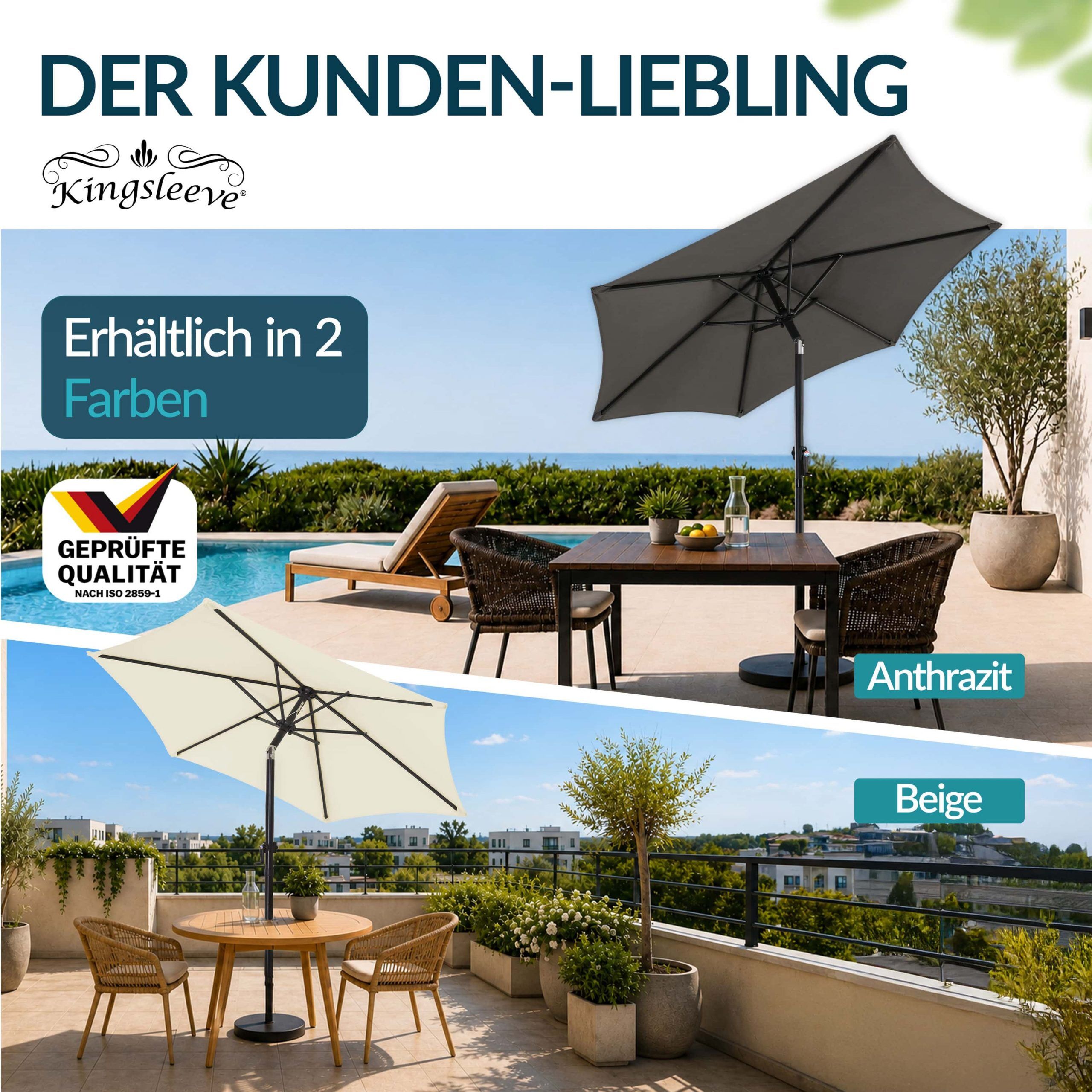 Sonnenschirm Fiji Beige Ø200cm UV-Schutz 80+ mit Kurbel