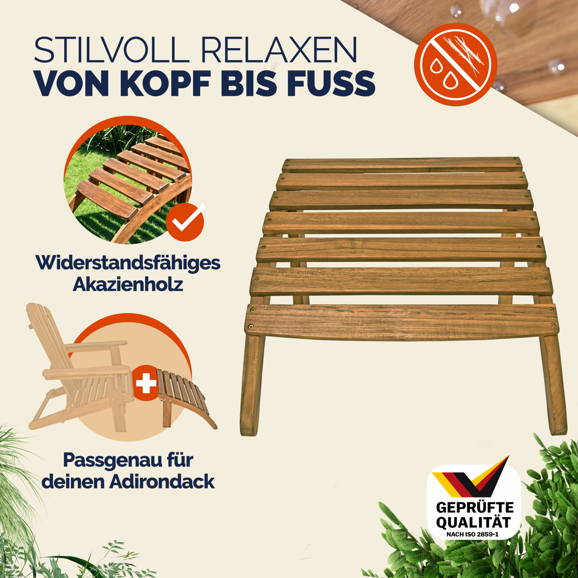 Fußstütze Akazienholz für Adirondack Gartenstuhl