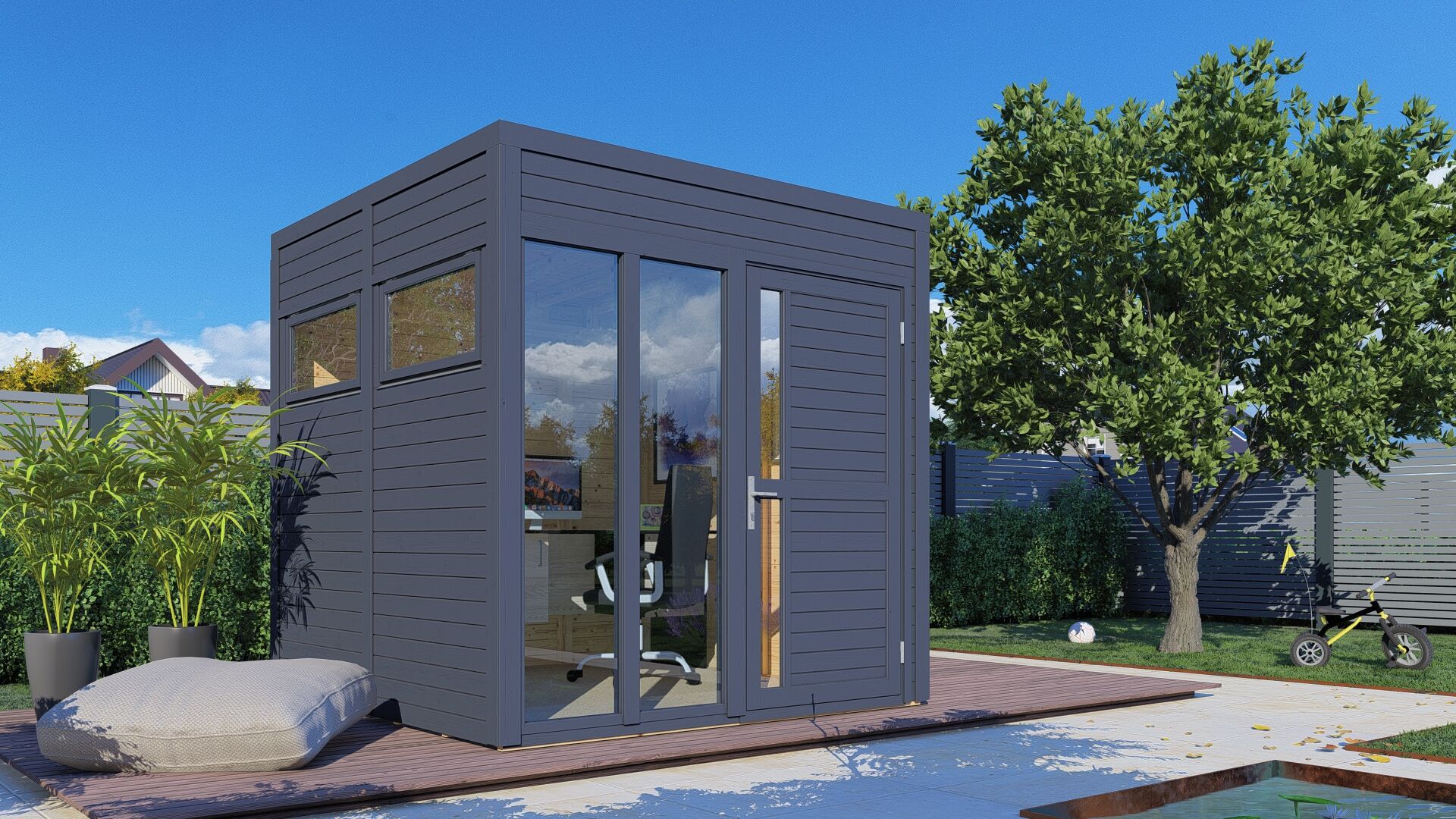 Gartenhaus Holz Cubus 2 Office anthrazit 223 x 230 cm