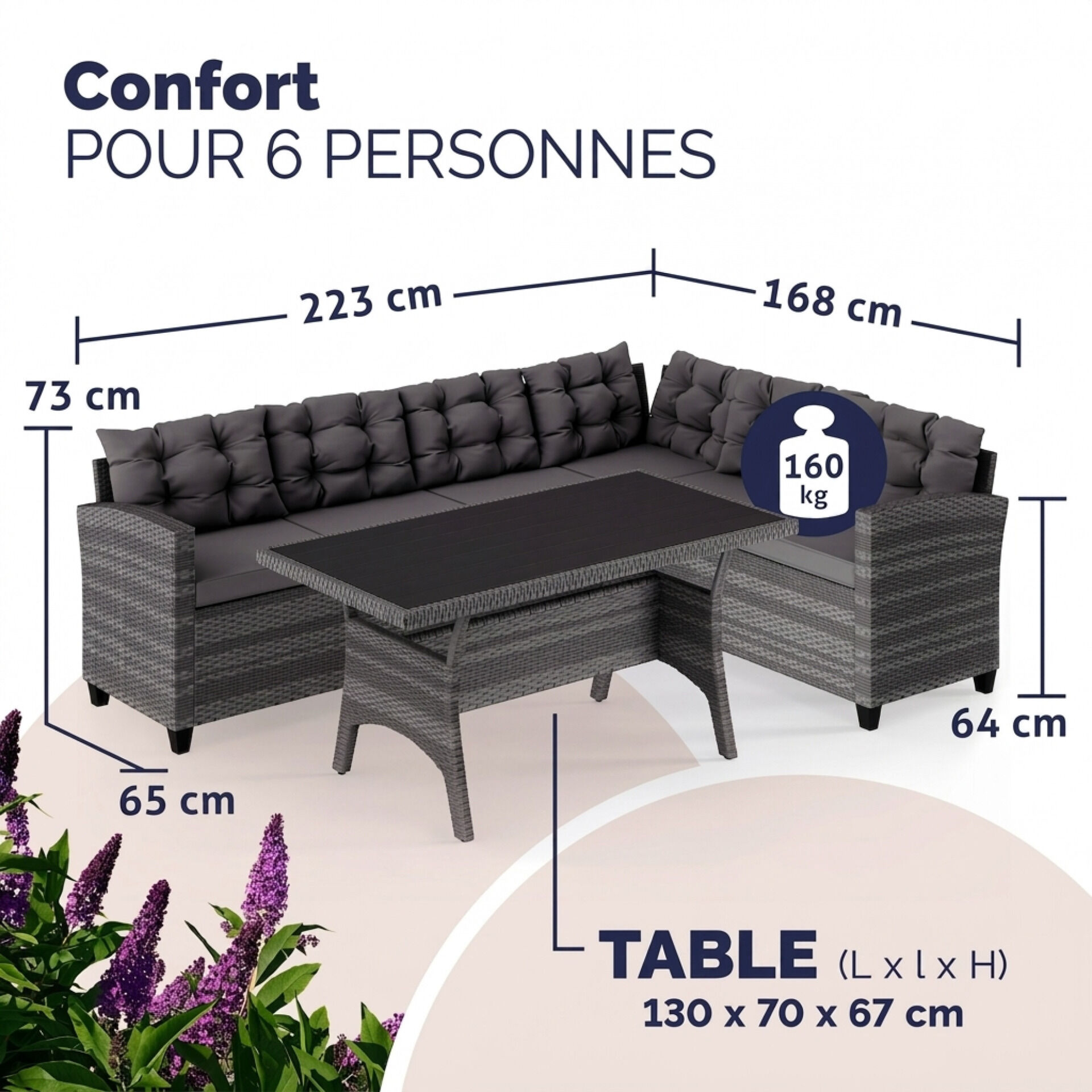 Polyrattan Ecklounge Lissabon Grau/Anthrazit inkl Kissen