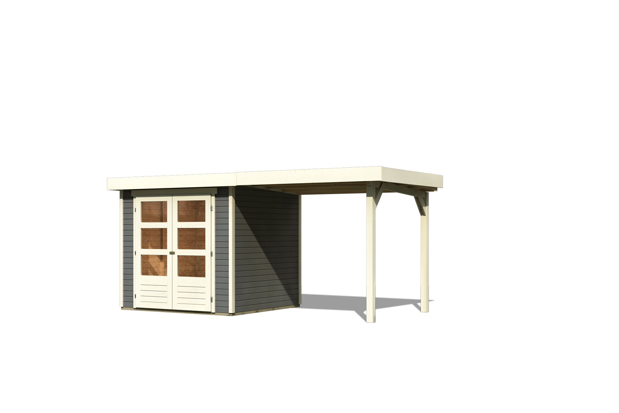Karibu Gartenhaus Askola 2 SET – mit Anbaudach 2,4 m Breite, naturbelassen