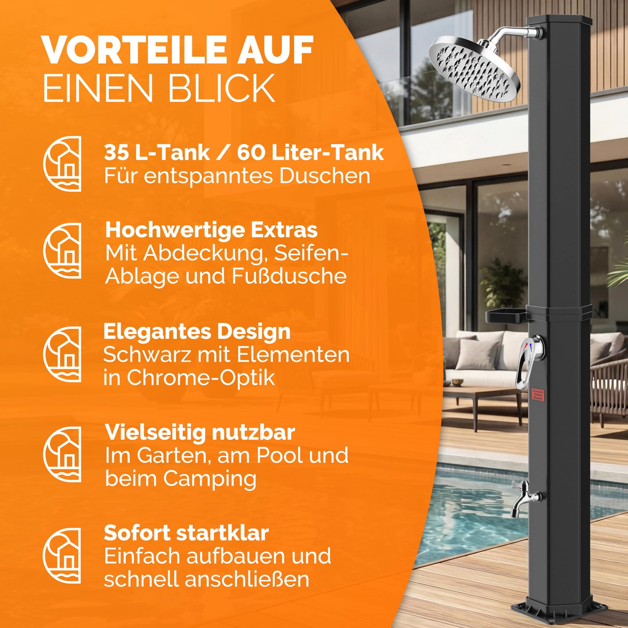 Solardusche Schwarz 60L