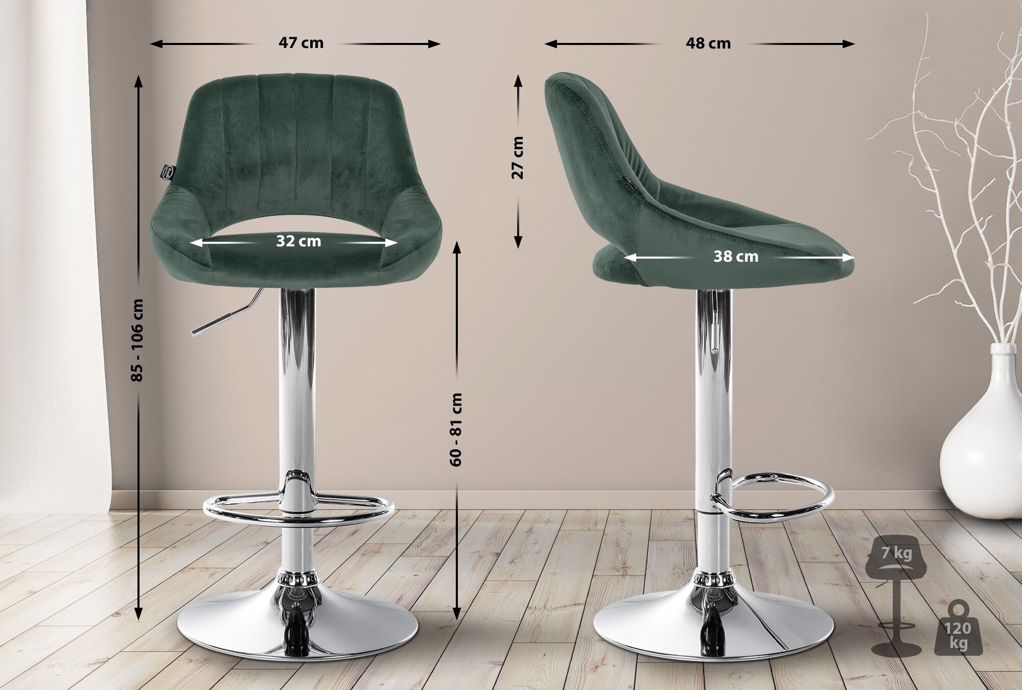 2er Set Barhocker Milet Samt C, grün