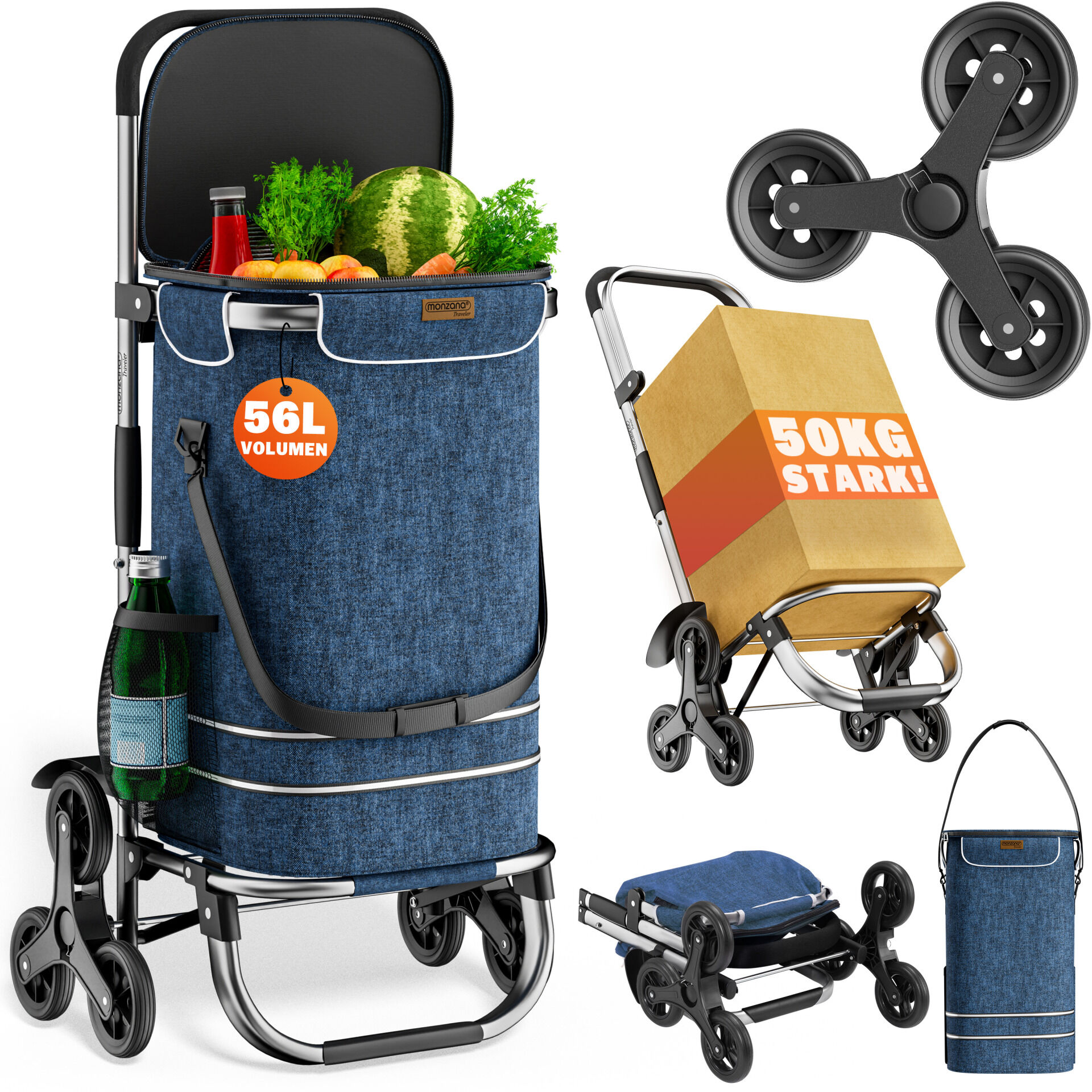 Einkaufstrolley Treppensteiger Blau