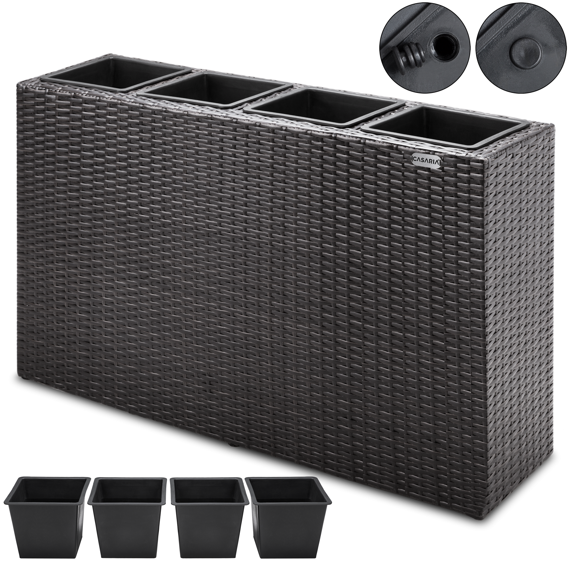 Polyrattan Blumentopf Braun 95x27x60cm