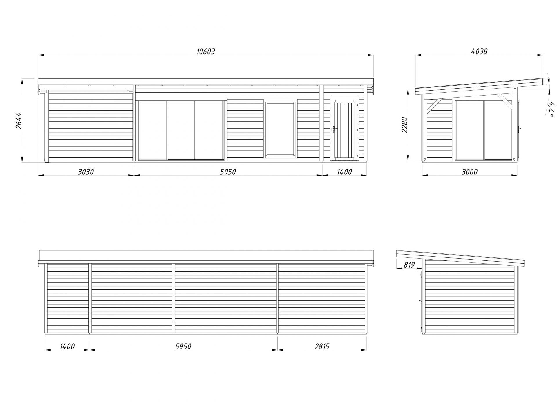 Palmako Pultdach Gartenhaus Andrea 21,1+7,9 m² Slide