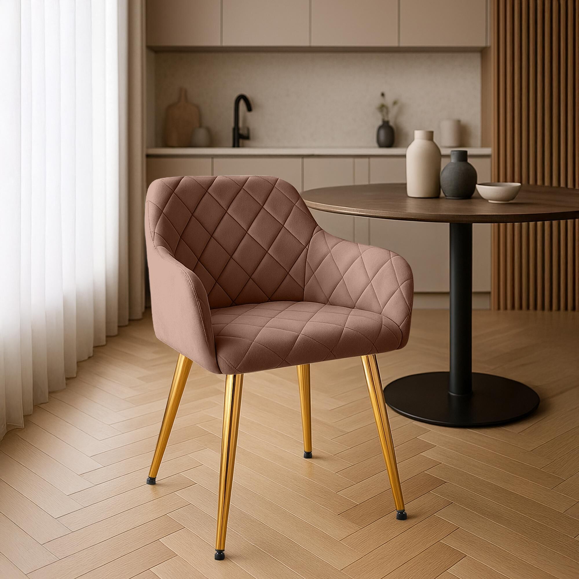 2er Set Esszimmerstuhl Monett Samt G, braun