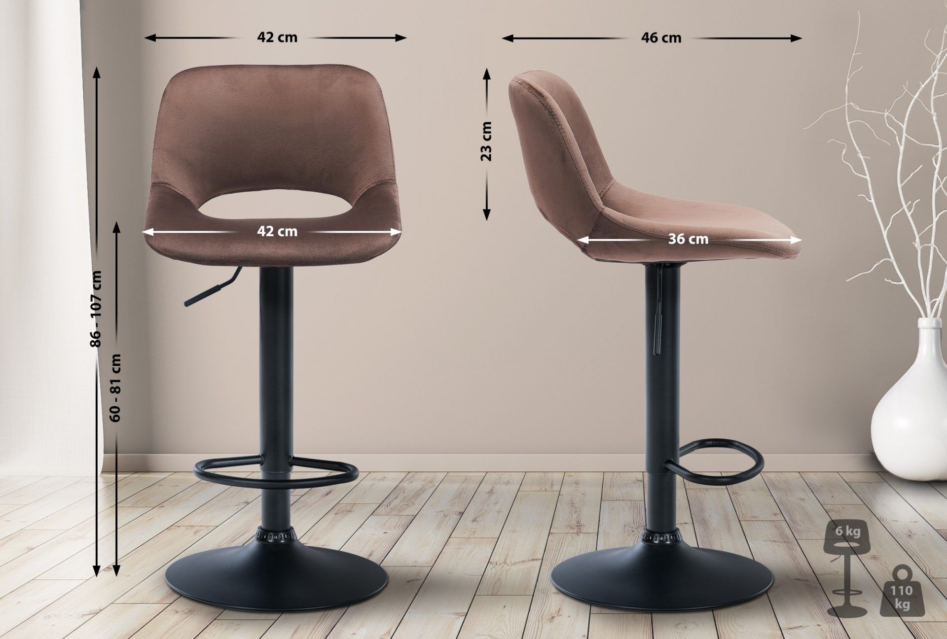 Barhocker Camden Samt schwarz, braun