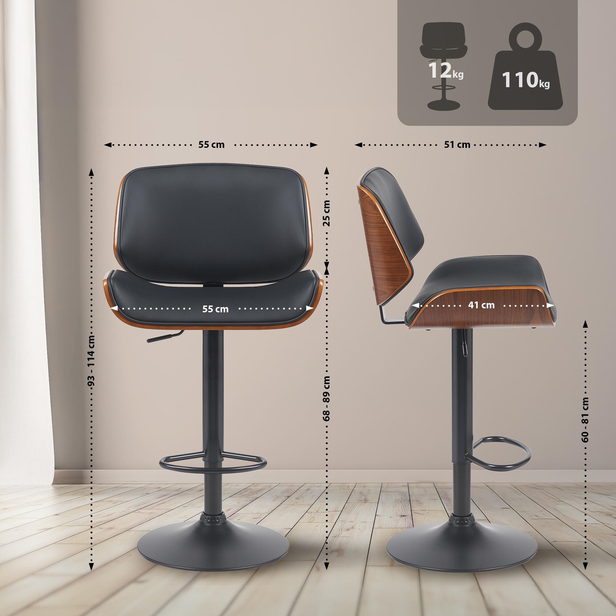 Barhocker Beverley B Kunstleder, walnuss/schwarz